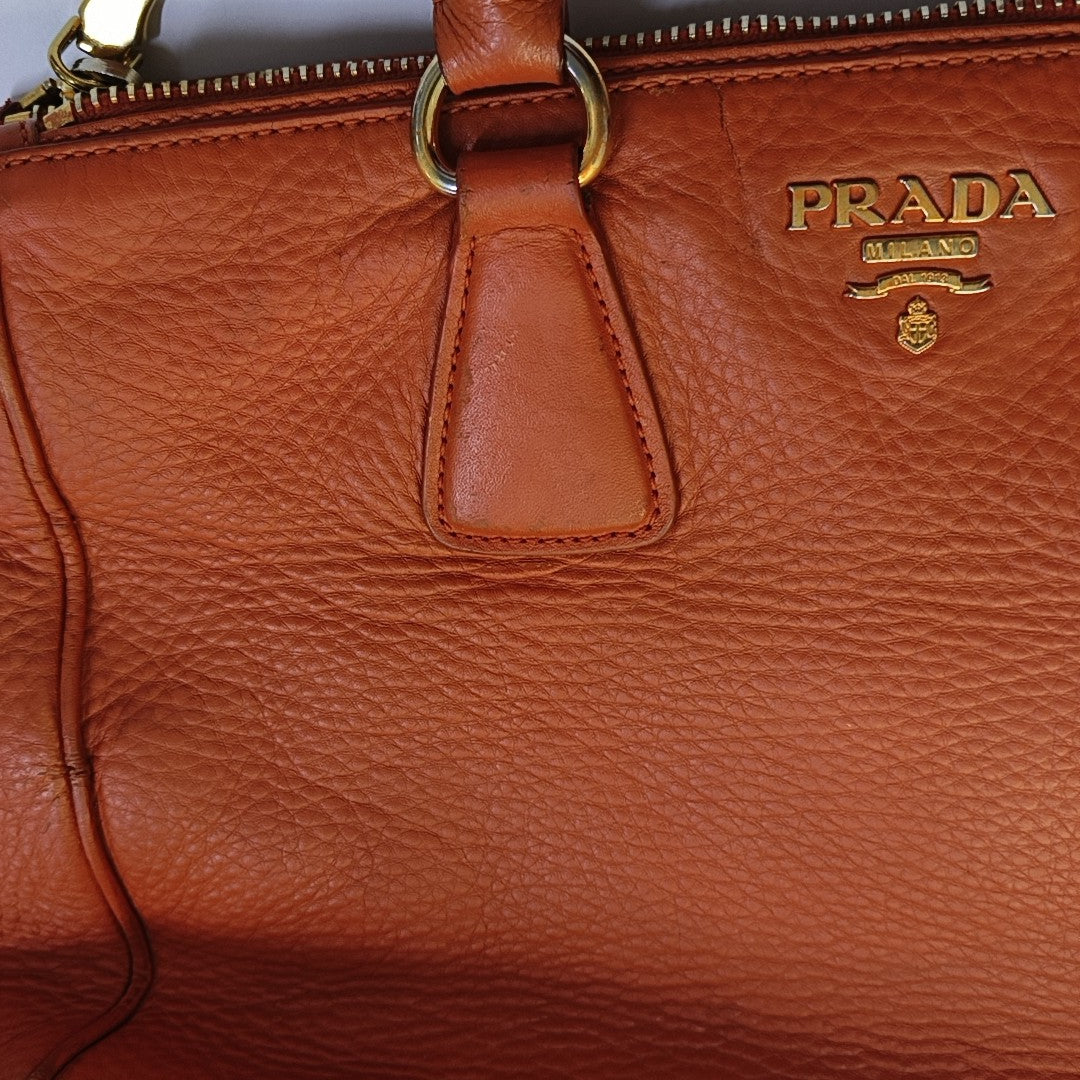 PRADA Tote bag Orange Cowhide Handbag Golden hardware-(SKU)-943907570