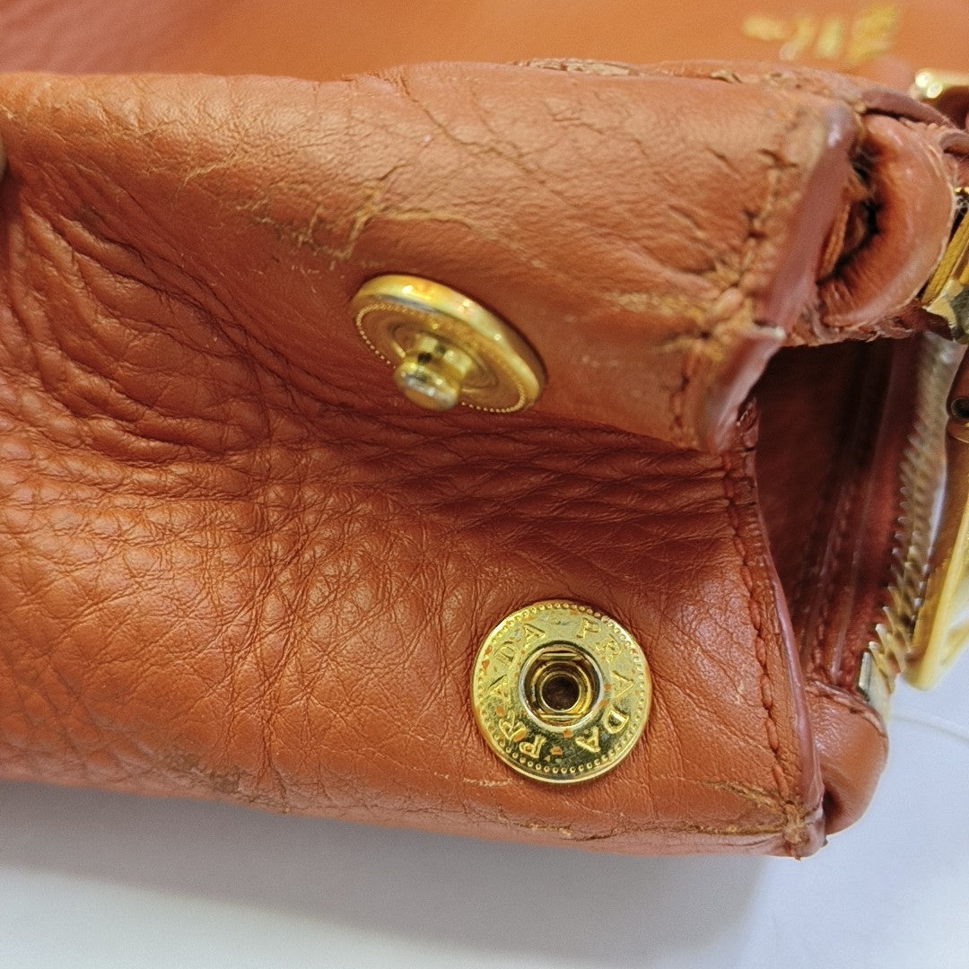 PRADA Tote bag Orange Cowhide Handbag Golden hardware-(SKU)-943907570