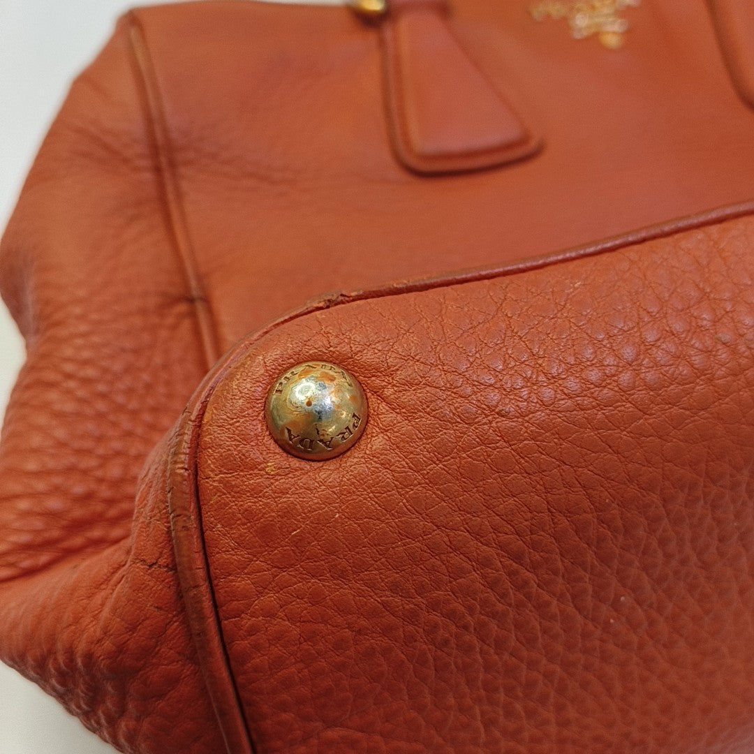 PRADA Tote bag Orange Cowhide Handbag Golden hardware-(SKU)-943907570