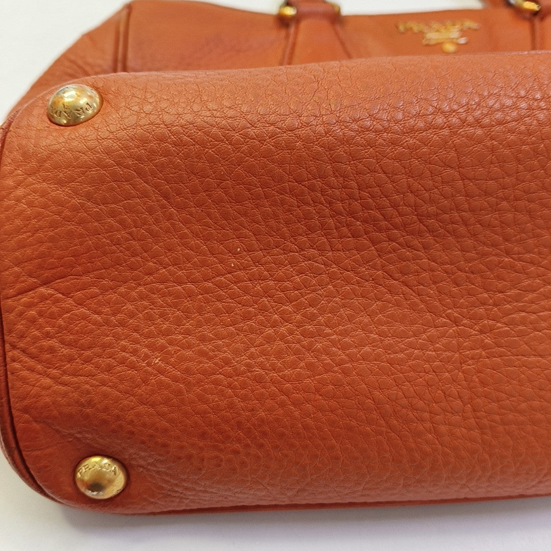 PRADA Tote bag Orange Cowhide Handbag Golden hardware-(SKU)-943907570