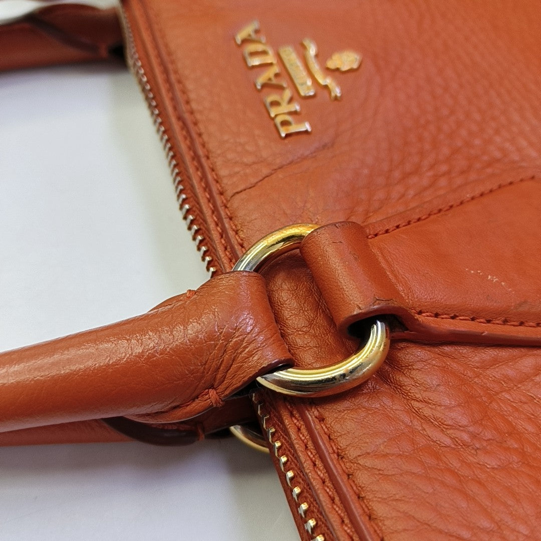 PRADA Tote bag Orange Cowhide Handbag Golden hardware-(SKU)-943907570