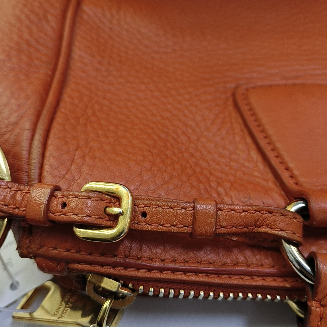 PRADA Tote bag Orange Cowhide Handbag Golden hardware-(SKU)-943907570