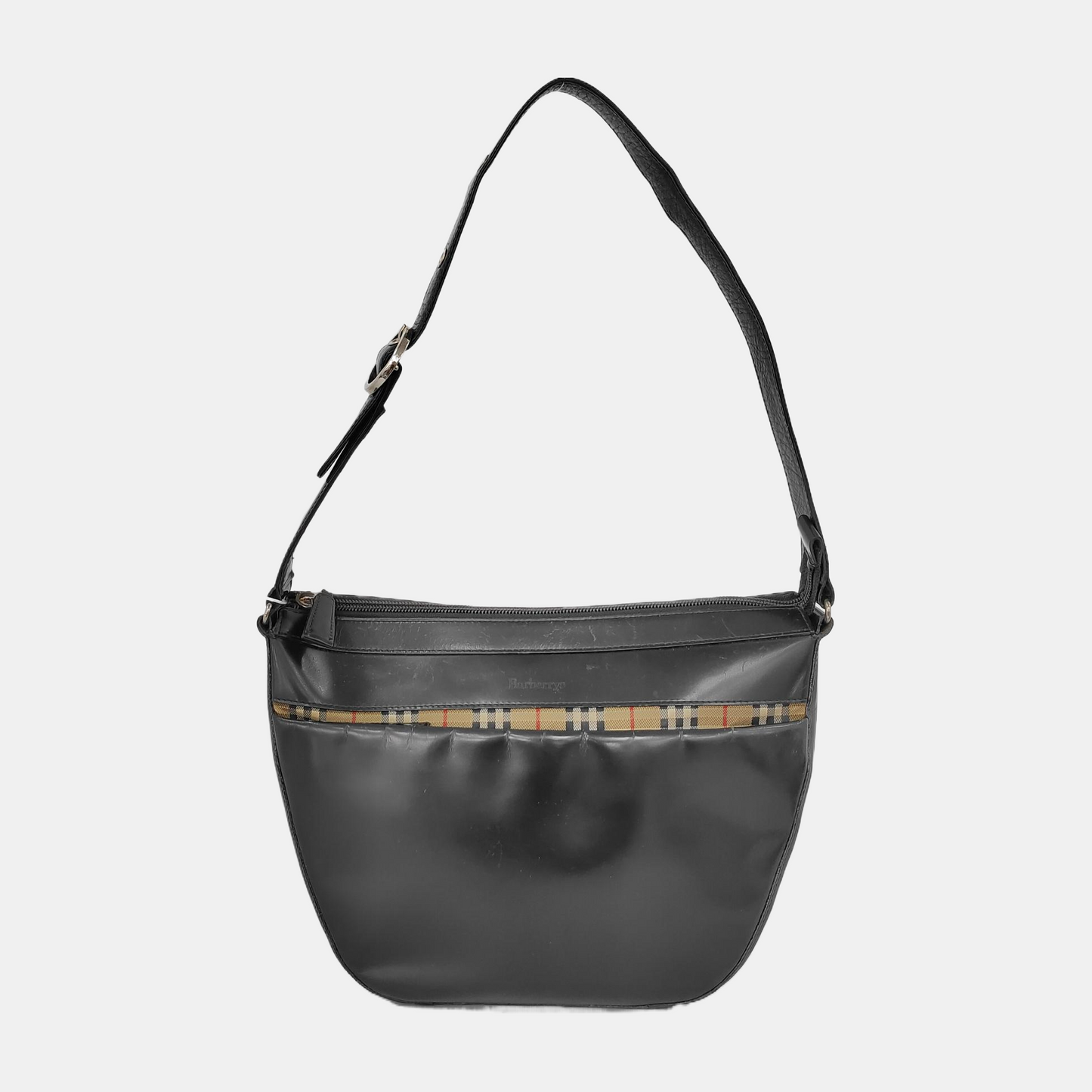BURBERRY Black Calfskin Warhorse Grain Single Shoulder Bag Handbag Silver Hardware-(SKU)-946106319