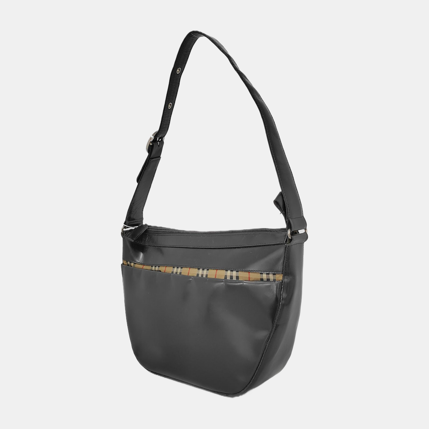 BURBERRY Black Calfskin Warhorse Grain Single Shoulder Bag Handbag Silver Hardware-(SKU)-946106319