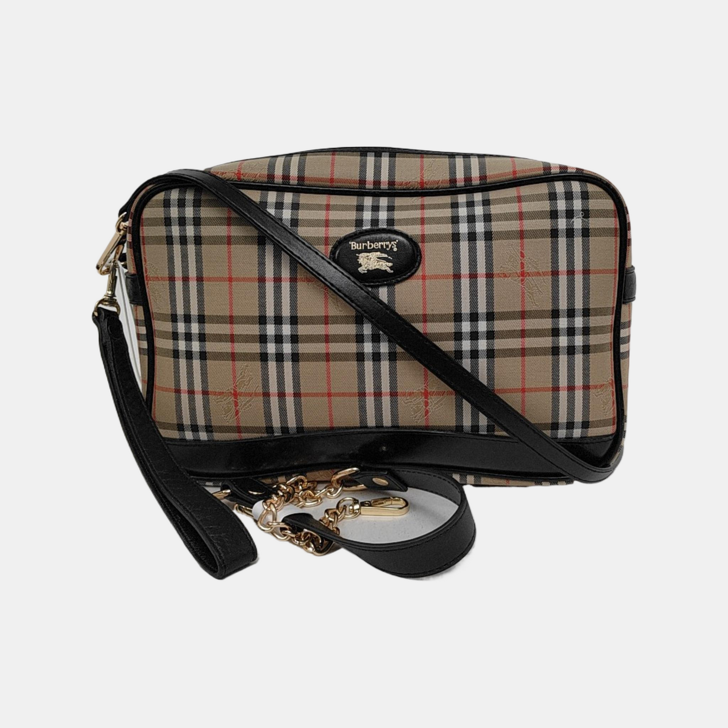 BURBERRY Khaki Fabric War Horse Plaid Pattern Handbag Black hardware-(SKU)-946106014