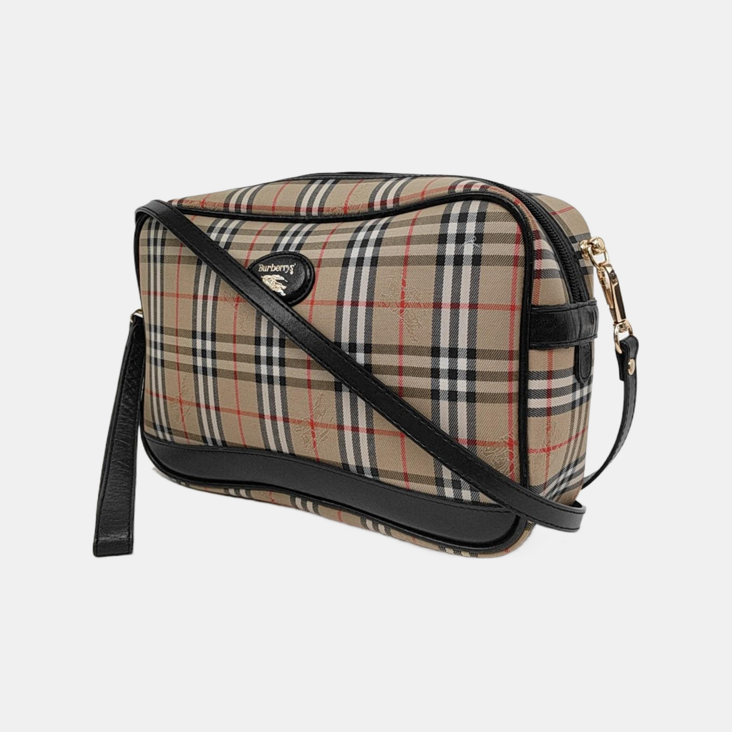 BURBERRY Khaki Fabric War Horse Plaid Pattern Handbag Black hardware-(SKU)-946106014