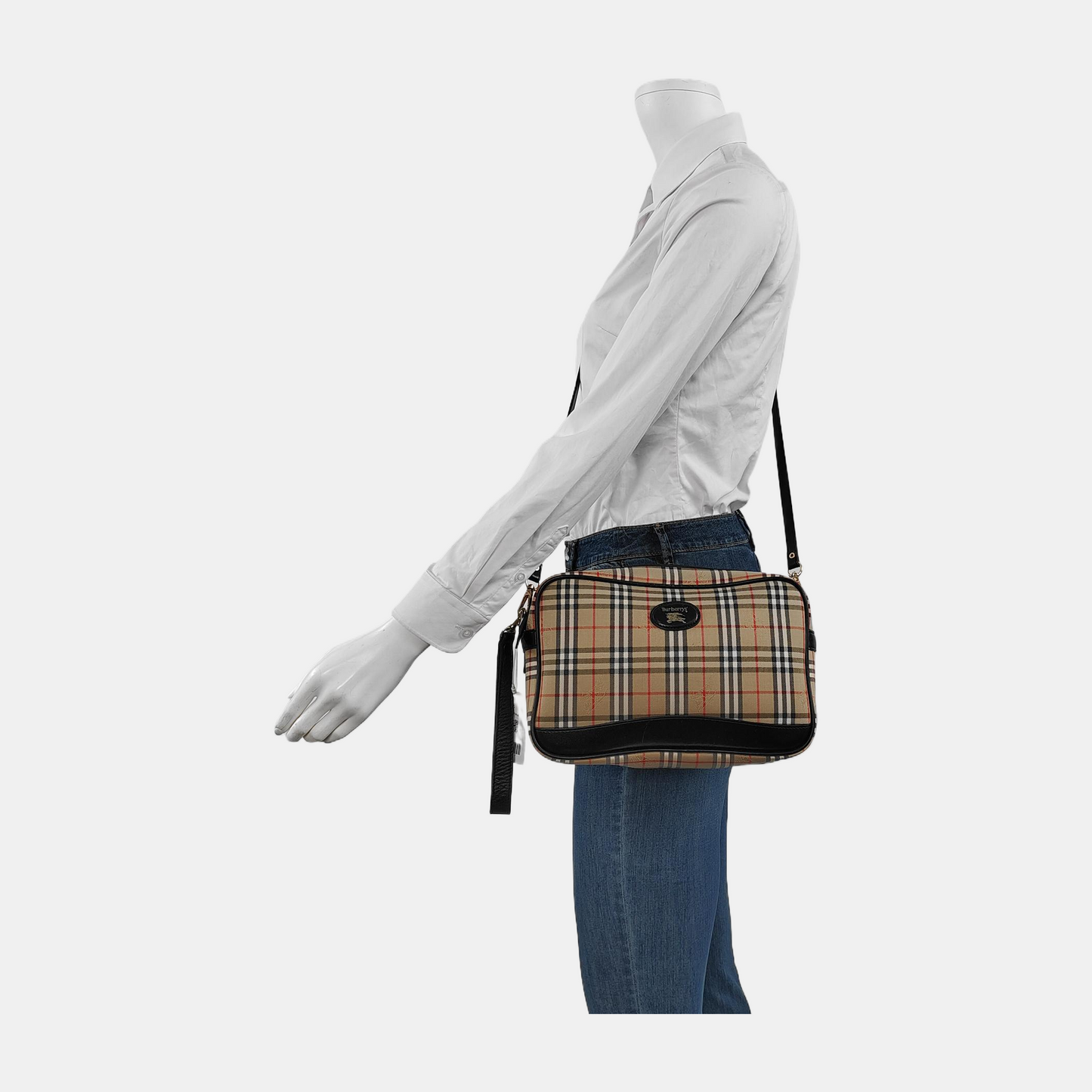 BURBERRY Khaki Fabric War Horse Plaid Pattern Handbag Black hardware-(SKU)-946106014