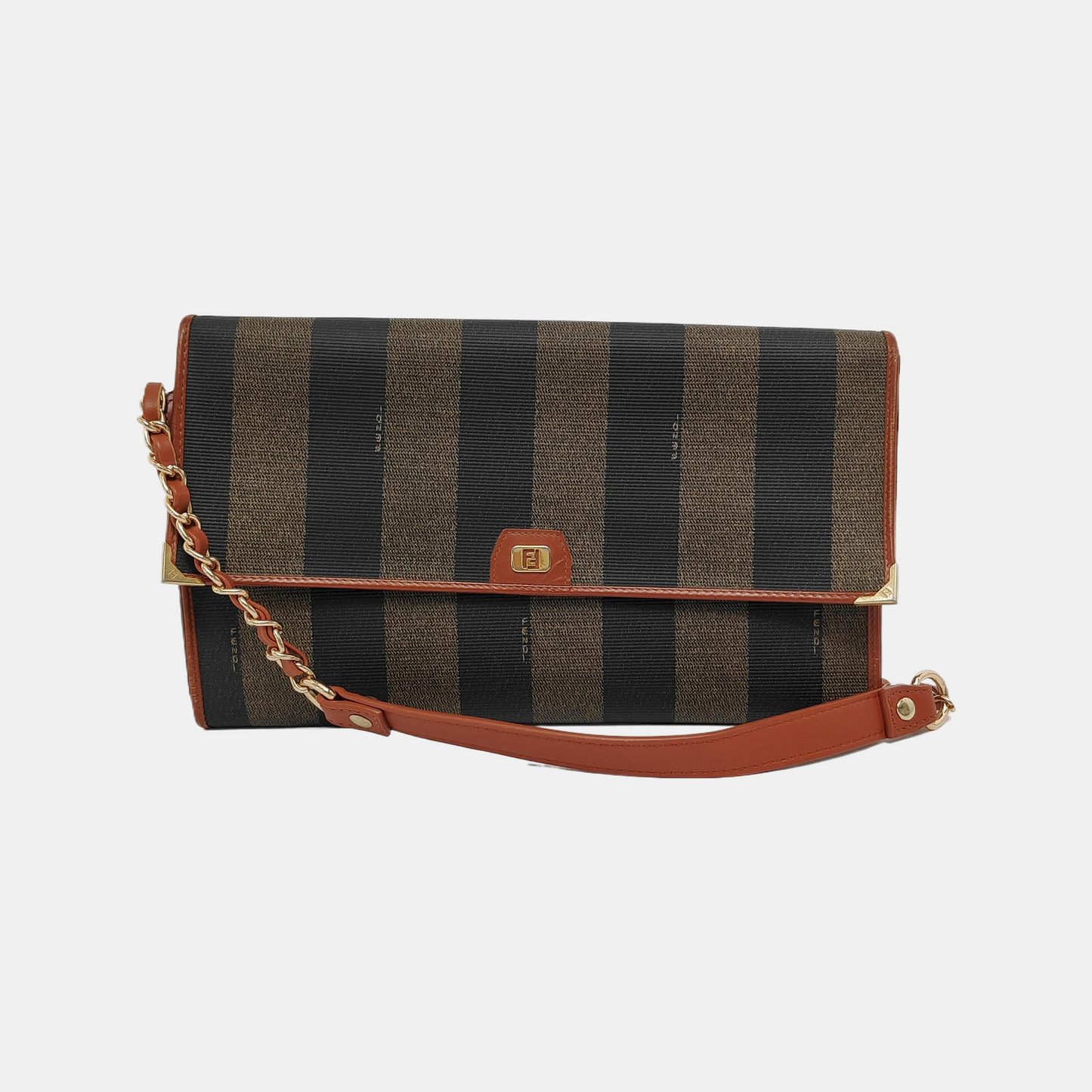 FENDI Pequin Brown Coated Canvas Handbag Golden hardware Vintage model-(SKU)-946207917