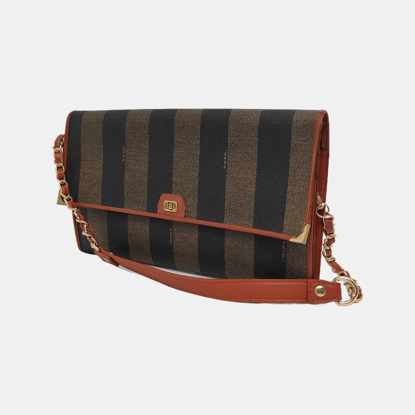 FENDI Pequin Brown Coated Canvas Handbag Golden hardware Vintage model-(SKU)-946207917