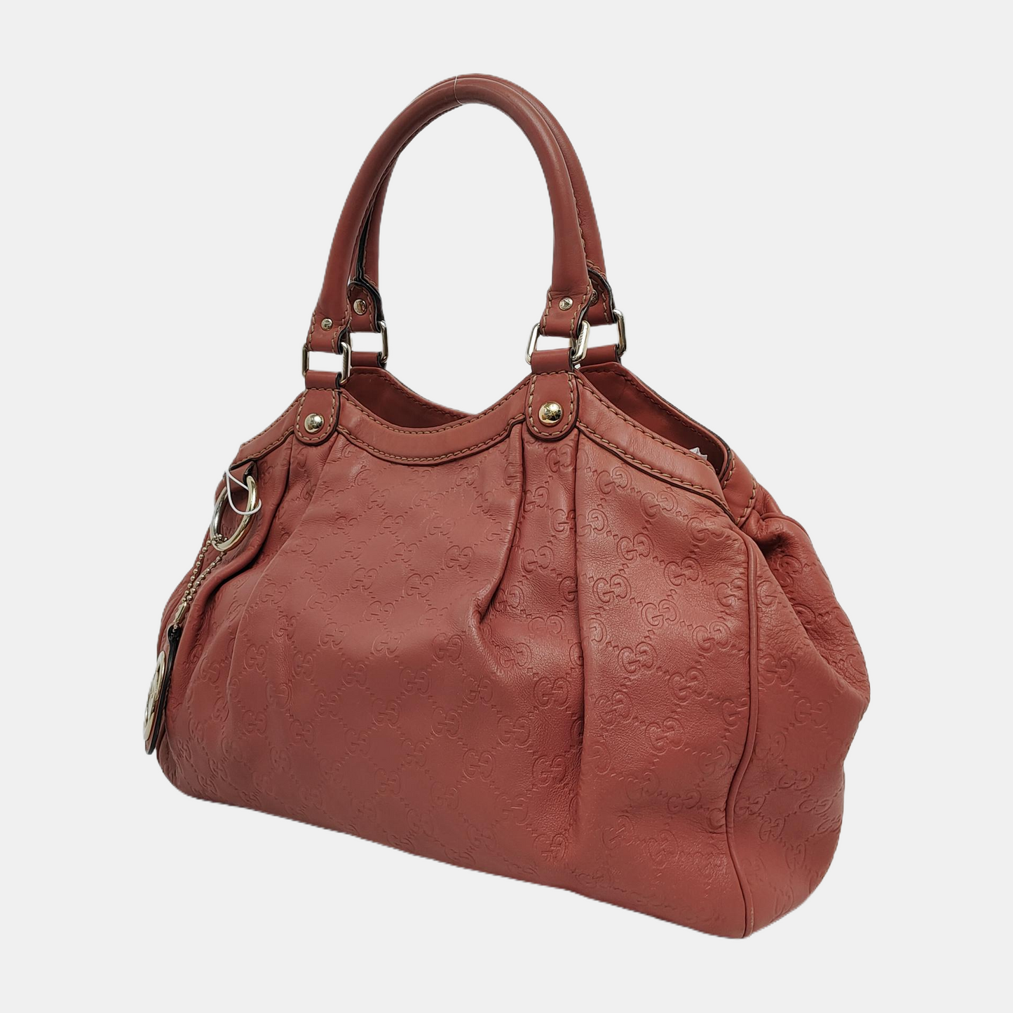 GUCCI Sukey Beige Cowhide Old Flower Embossed Handbag Single Shoulder Bag Golden hardware-(SKU)-946198626