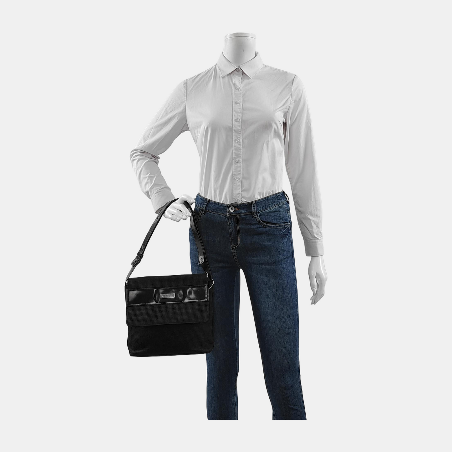 CELINE Black fabric crossbody bag shoulder bag Silver Hardware-(SKU)-946436005