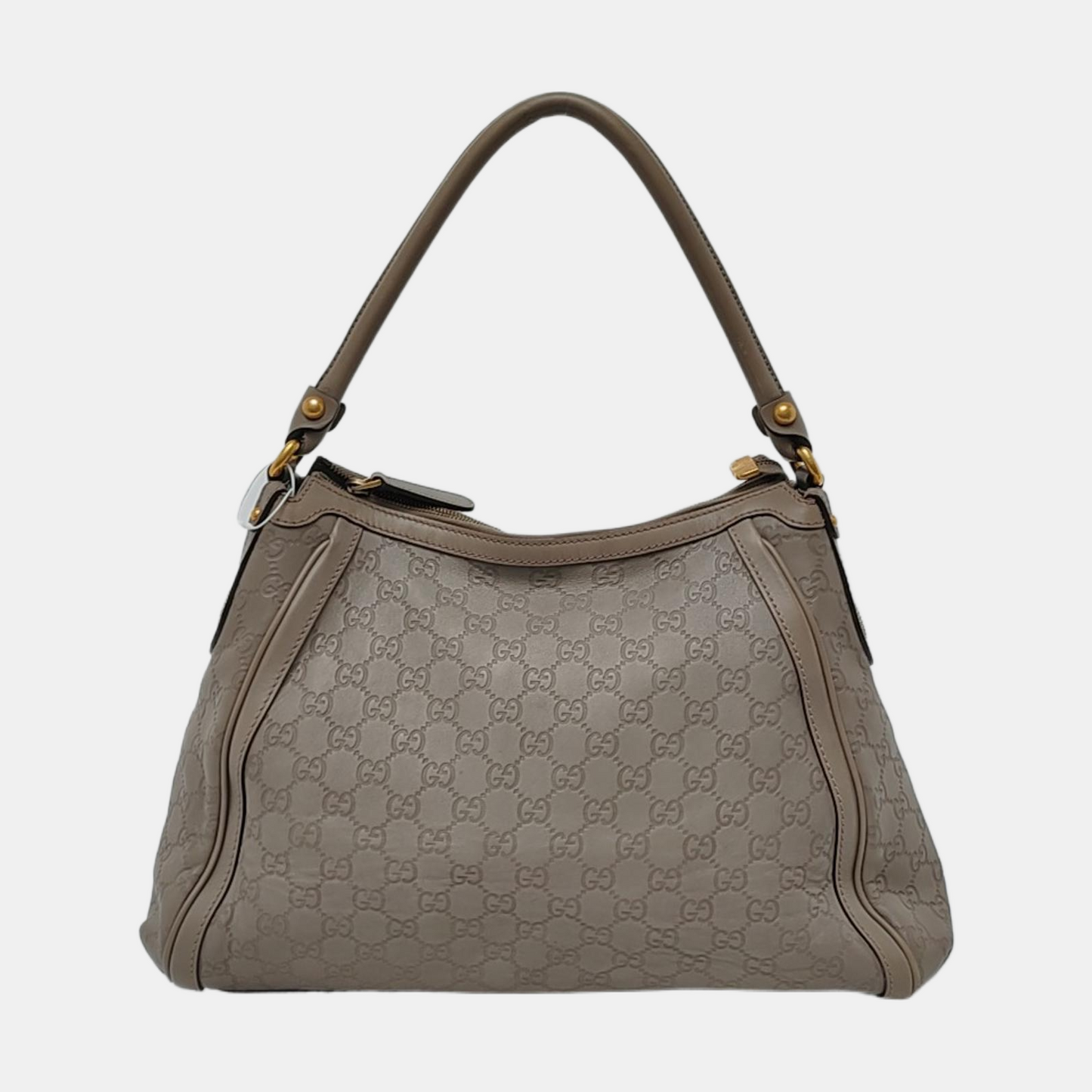 GUCCI Gray Cowhide Monogram Crumpled Single Shoulder Bag Golden hardware-(SKU)-946387965