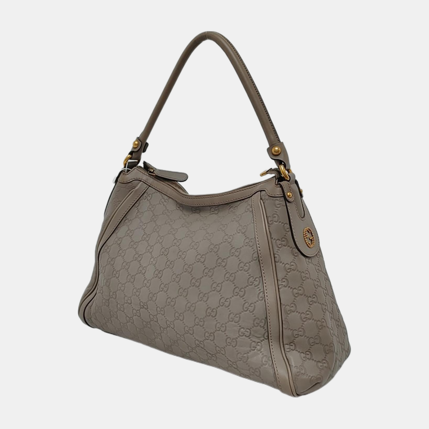GUCCI Gray Cowhide Monogram Crumpled Single Shoulder Bag Golden hardware-(SKU)-946387965