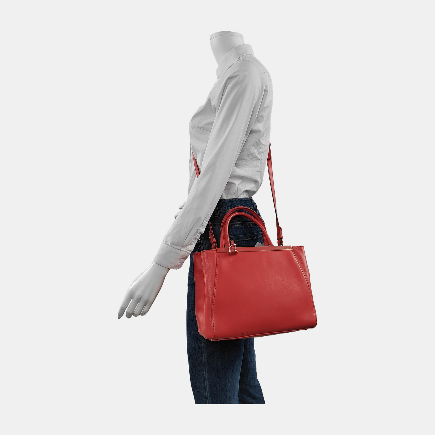 FENDI 2 Jours Small size Red Cowhide Single Shoulder Bag Handbag Crossbody Bag Gold Red Hardware Removable shoulder strap-(SKU)-946007227
