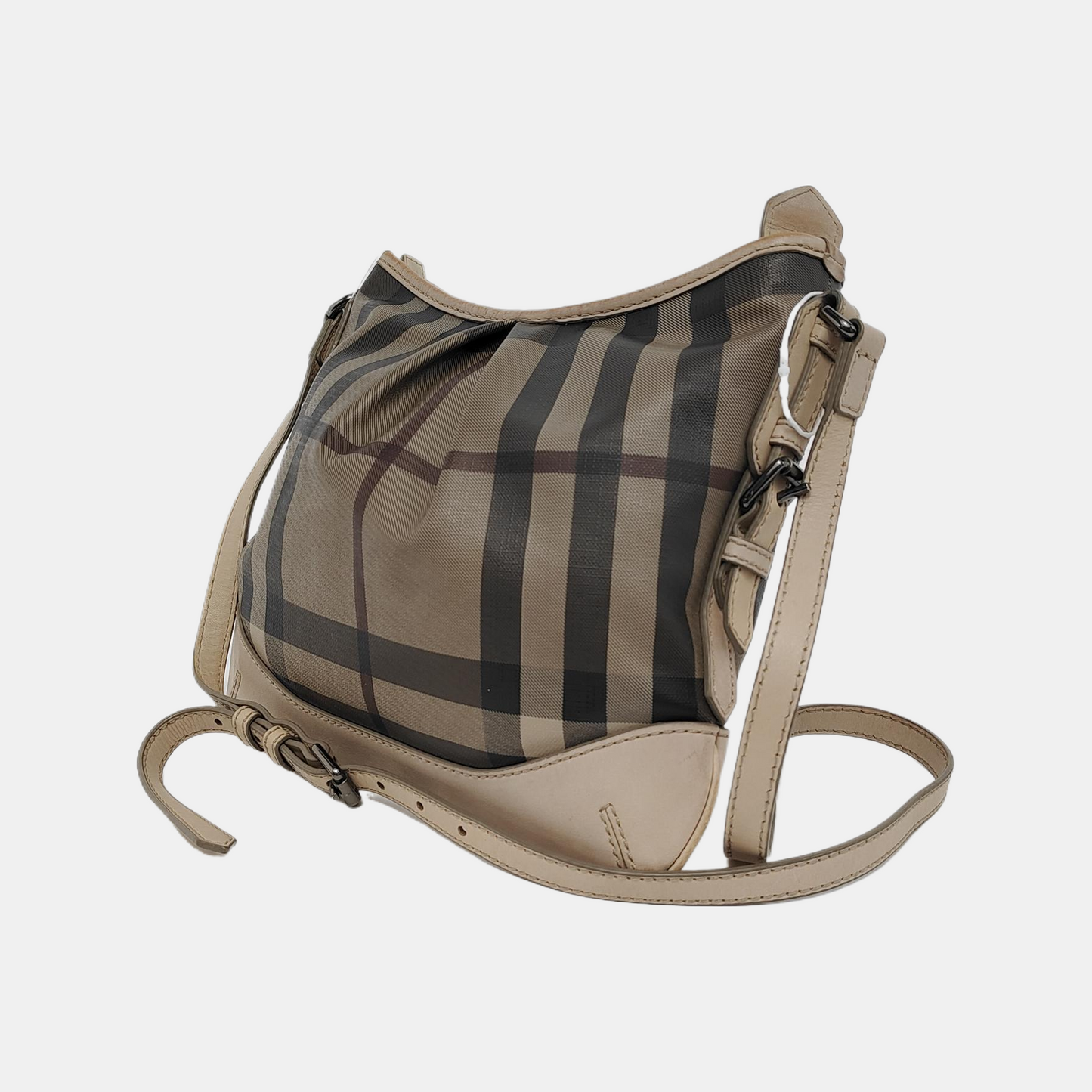 BURBERRY Gray coated canvas crossbody single shoulder bag Black hardware-(SKU)-946494717