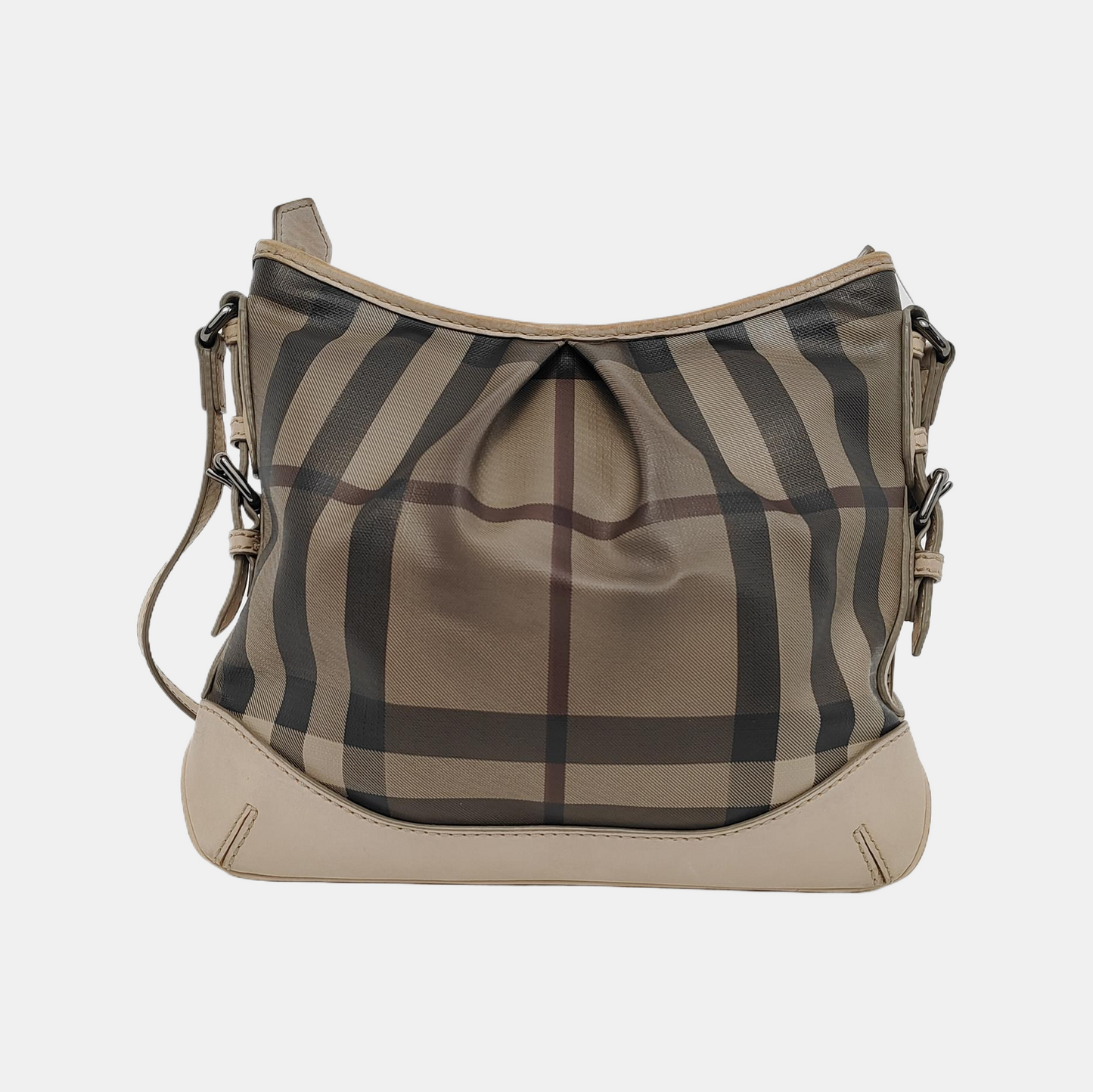 BURBERRY Gray coated canvas crossbody single shoulder bag Black hardware-(SKU)-946494717