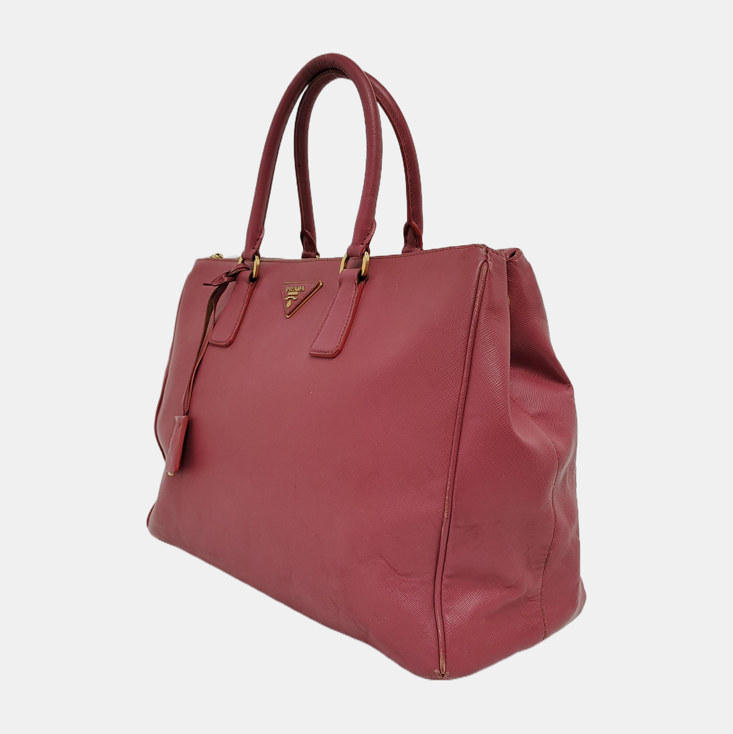 PRADA Galleria Extra Large Pink Cow Leather Logo Crosshatch Killer Bag Handbag Shoulder Bag Crossbody Golden hardware-(SKU)-946380877
