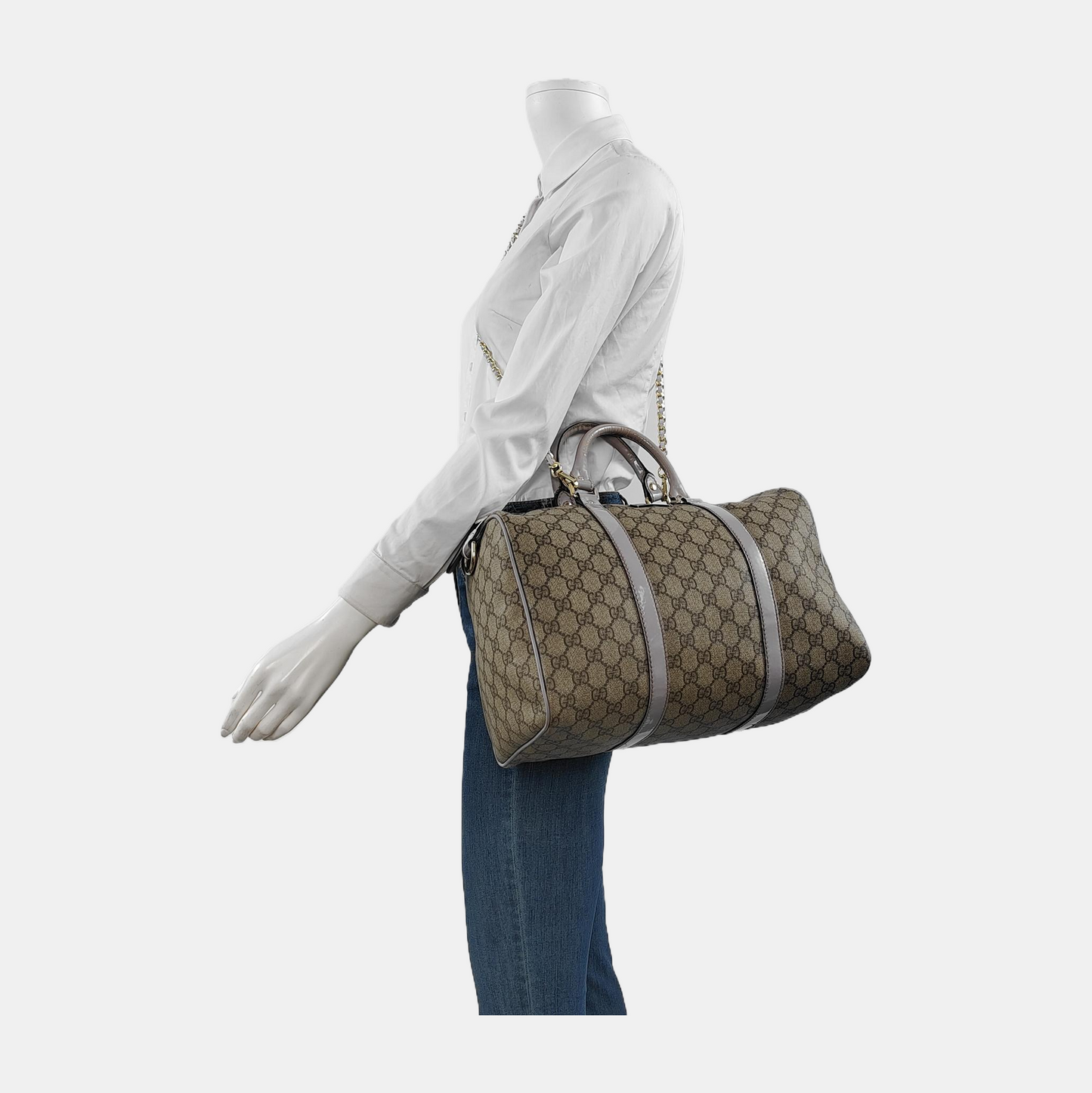 GUCCI BostonBrown Coated Canvas Embossed Handbag-(SKU)-946323823