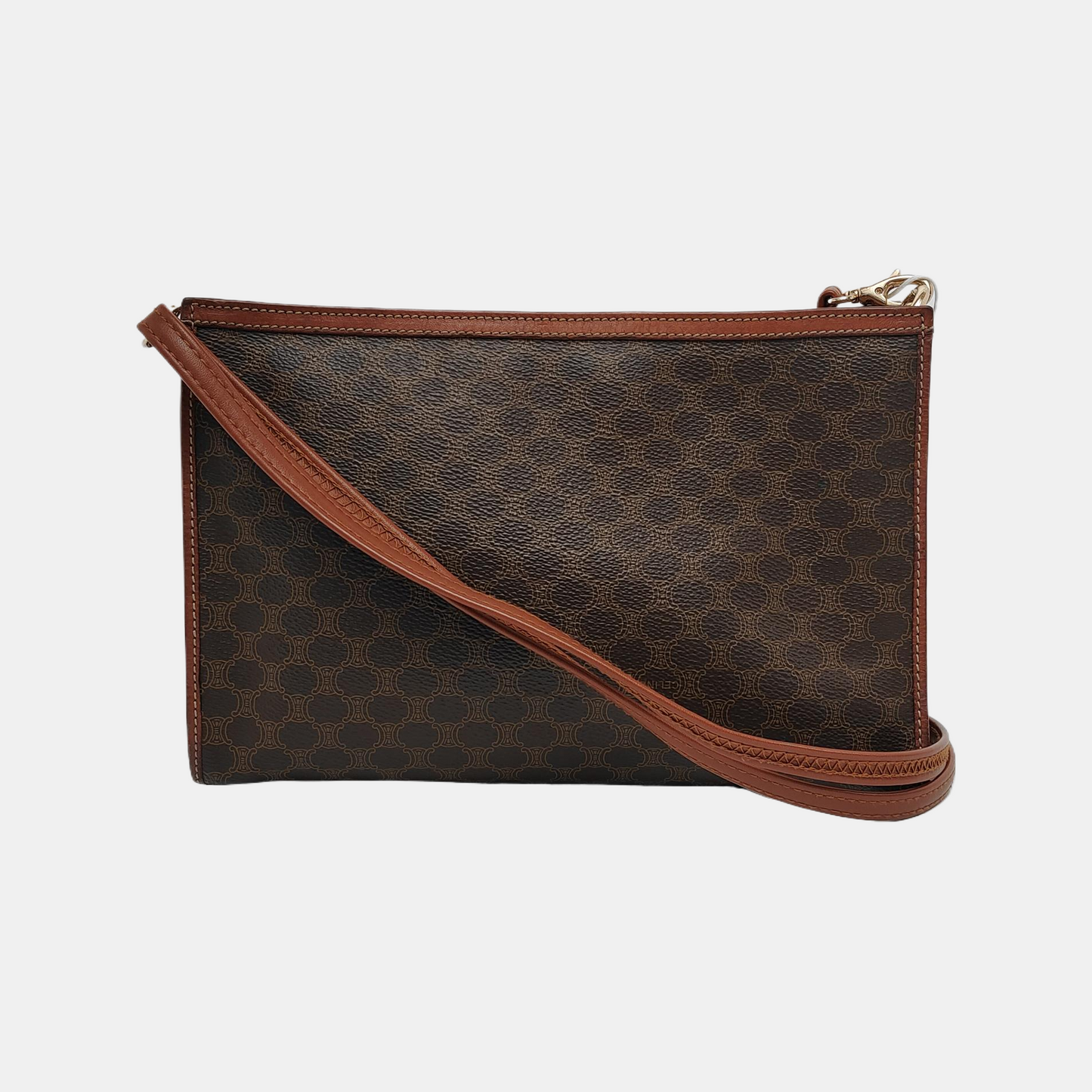 CELINE Brown Coated Canvas Triumph Clutch Golden hardware-(SKU)-946249949