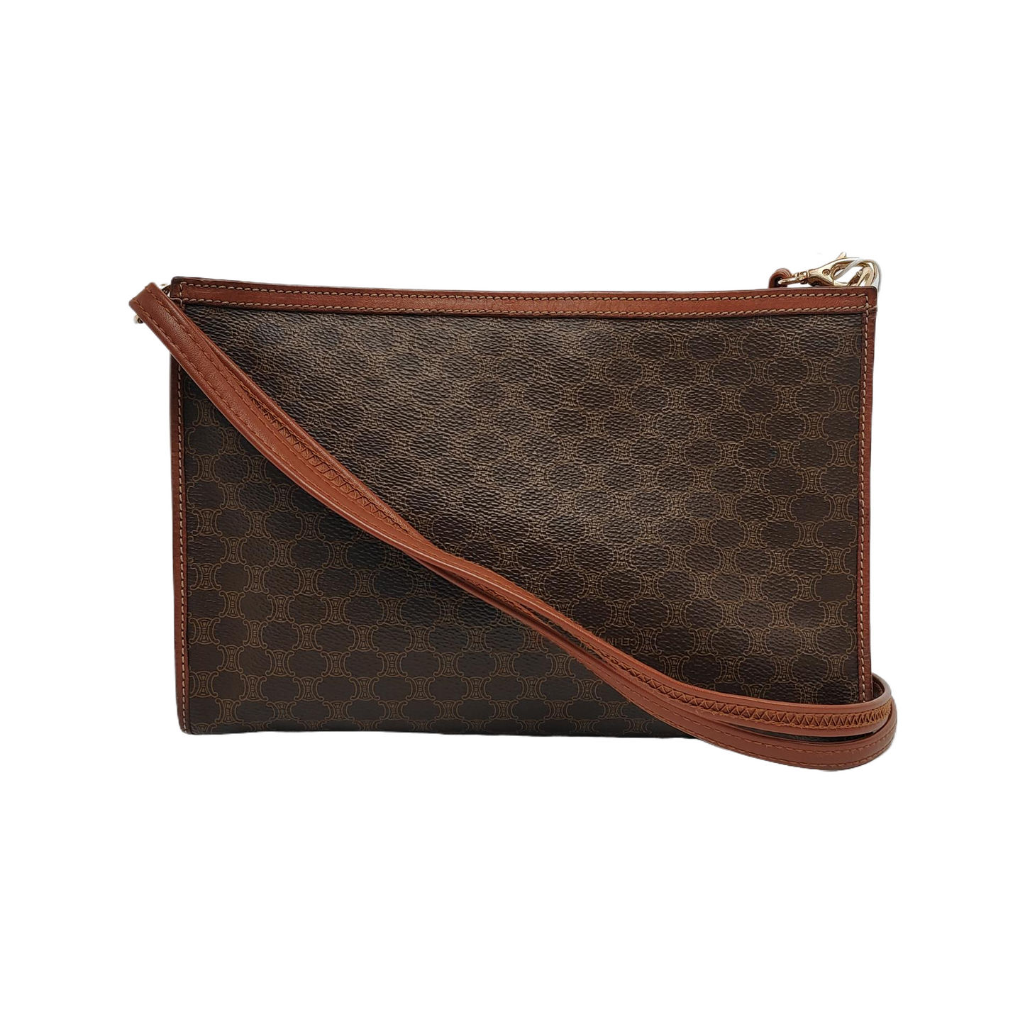 CELINE Brown Coated Canvas Triumph Clutch Golden hardware-(SKU)-946249949