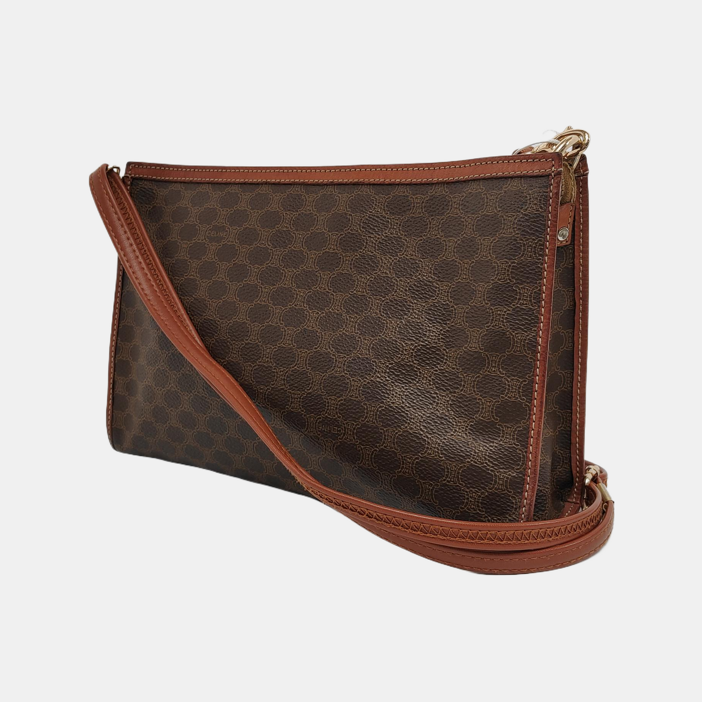 CELINE Brown Coated Canvas Triumph Clutch Golden hardware-(SKU)-946249949