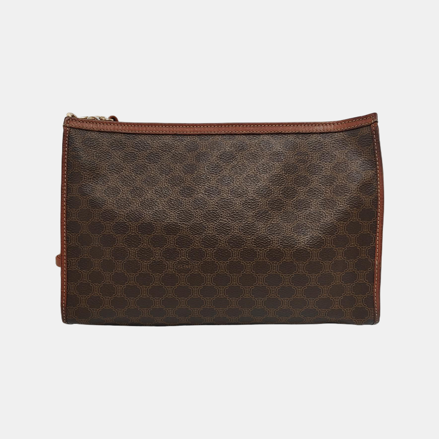 CELINE Brown Coated Canvas Triumph Clutch Golden hardware-(SKU)-946249949