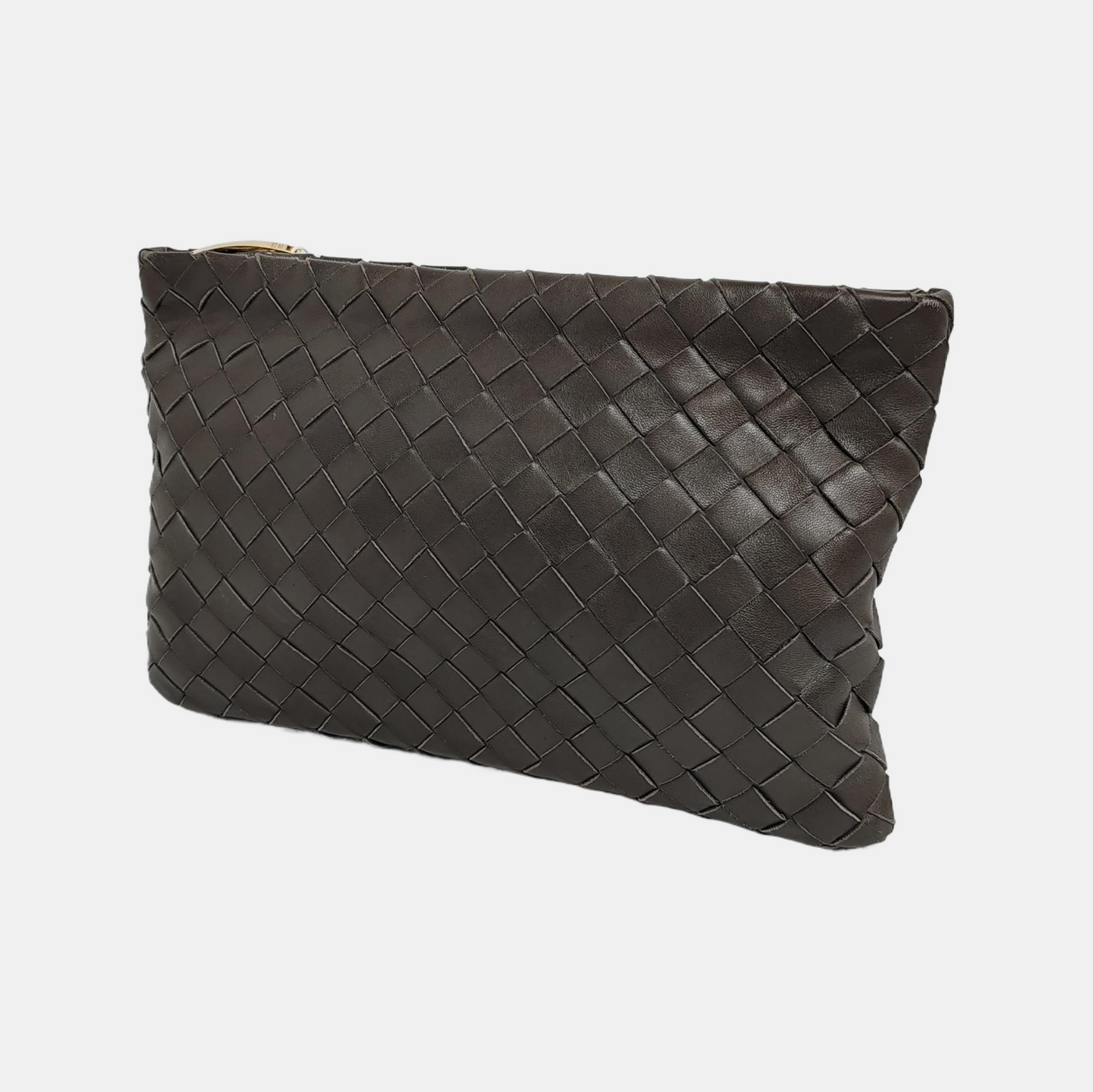 BOTTEGA VENETA Green Sheepskin Woven Clutch Golden hardware-(SKU)-946431245
