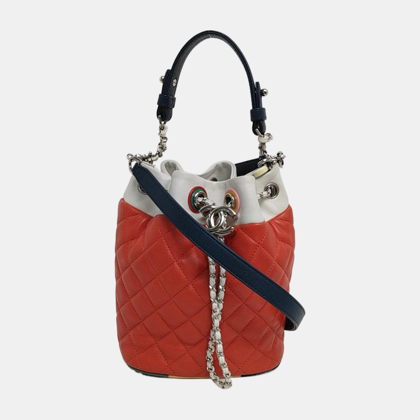 CHANEL DRAWSTRING Orange Lamb Skin Quilted Crossbody Shoulder Bag Tote Bag Silver Hardware 23K Clasp Removable Strap-(SKU)-946532284