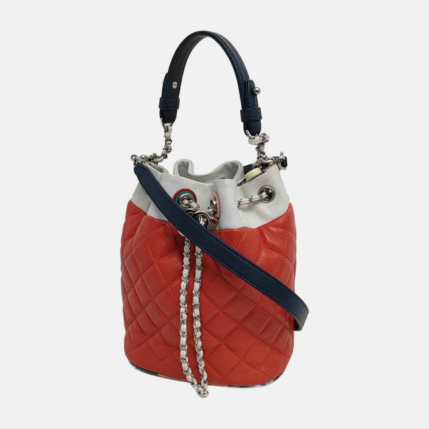 CHANEL DRAWSTRING Orange Lamb Skin Quilted Crossbody Shoulder Bag Tote Bag Silver Hardware 23K Clasp Removable Strap-(SKU)-946532284