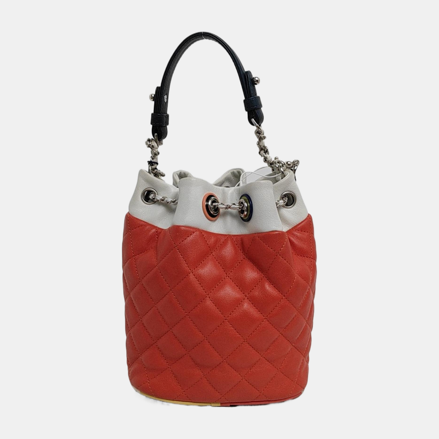 CHANEL DRAWSTRING Orange Lamb Skin Quilted Crossbody Shoulder Bag Tote Bag Silver Hardware 23K Clasp Removable Strap-(SKU)-946532284