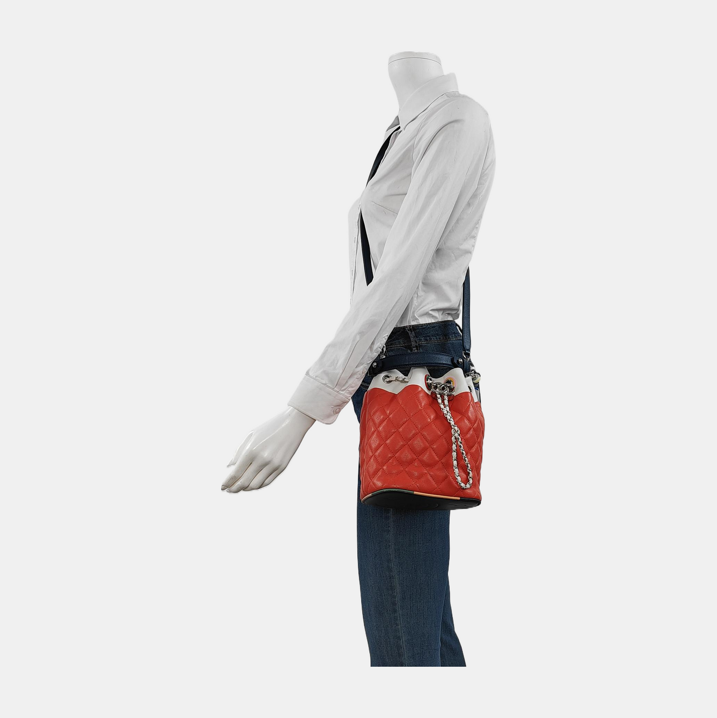 CHANEL DRAWSTRING Orange Lamb Skin Quilted Crossbody Shoulder Bag Tote Bag Silver Hardware 23K Clasp Removable Strap-(SKU)-946532284