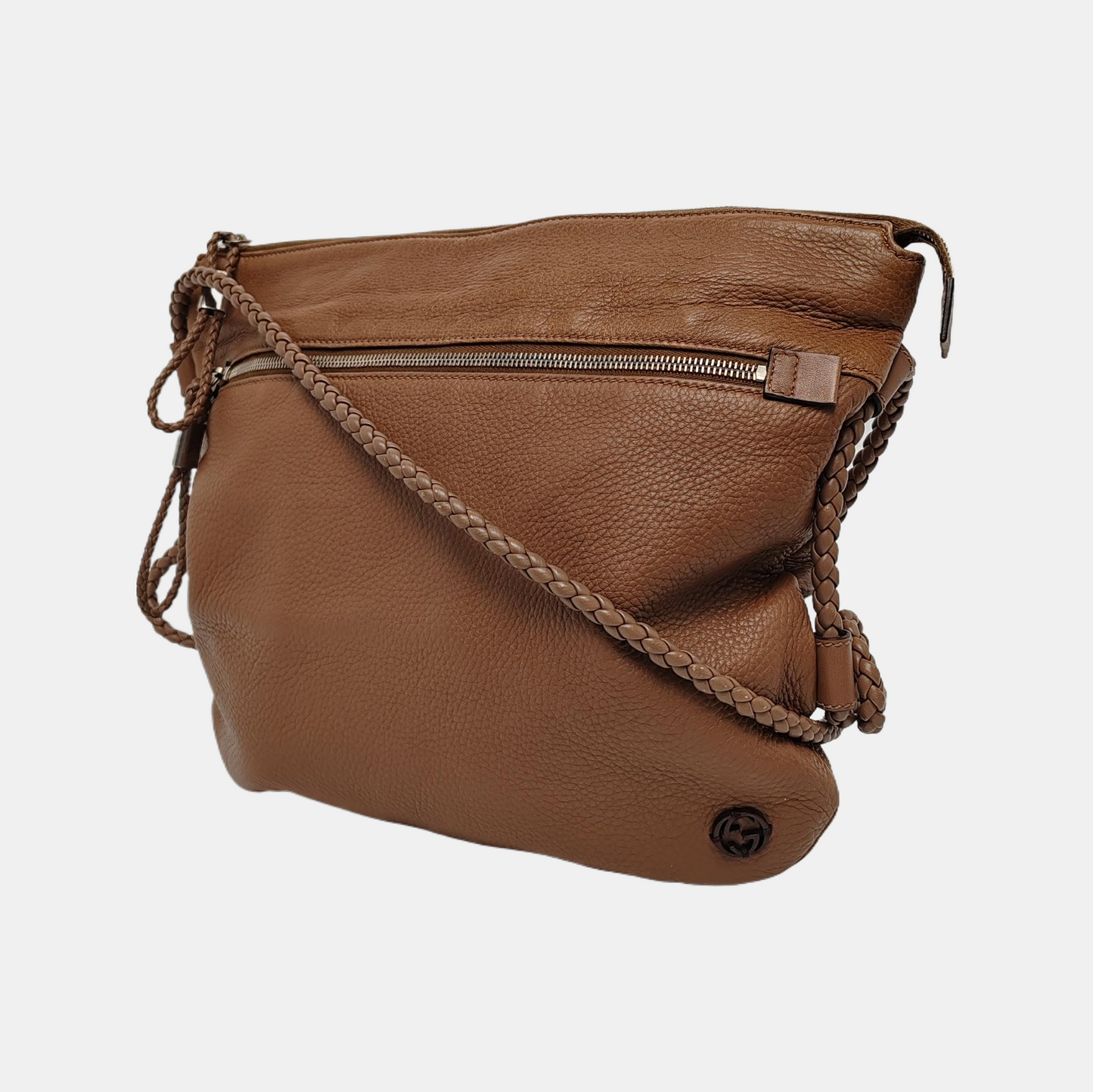 GUCCI Brown Cowhide Braided Single Shoulder Bag Crossbody Silver Hardware-(SKU)-946552390