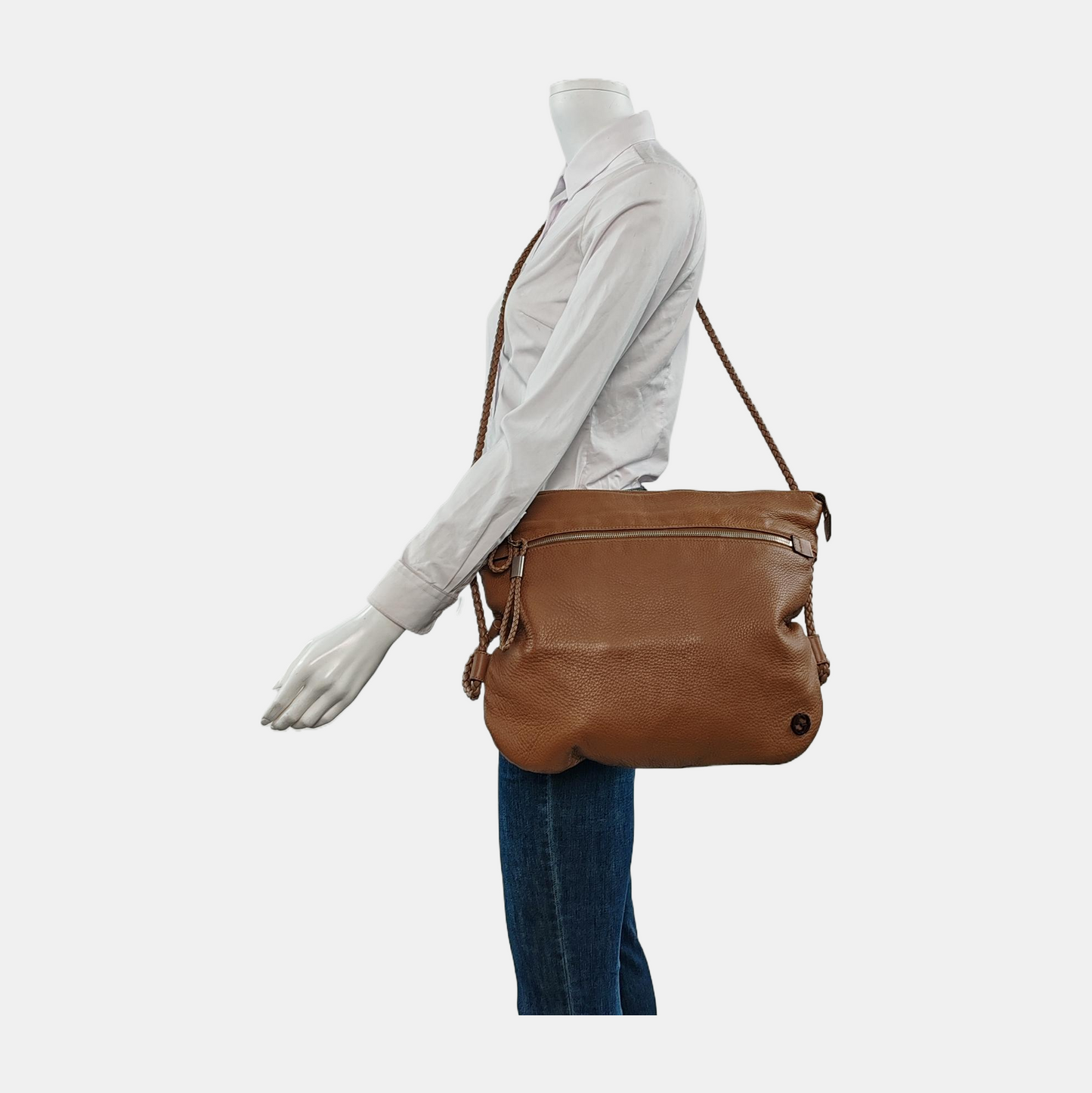 GUCCI Brown Cowhide Braided Single Shoulder Bag Crossbody Silver Hardware-(SKU)-946552390