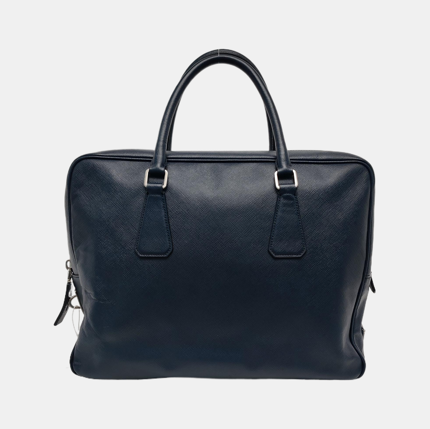 PRADA Vitello Dark blue leather logo crocodile texture handbag Silver Hardware-(SKU)-946699798