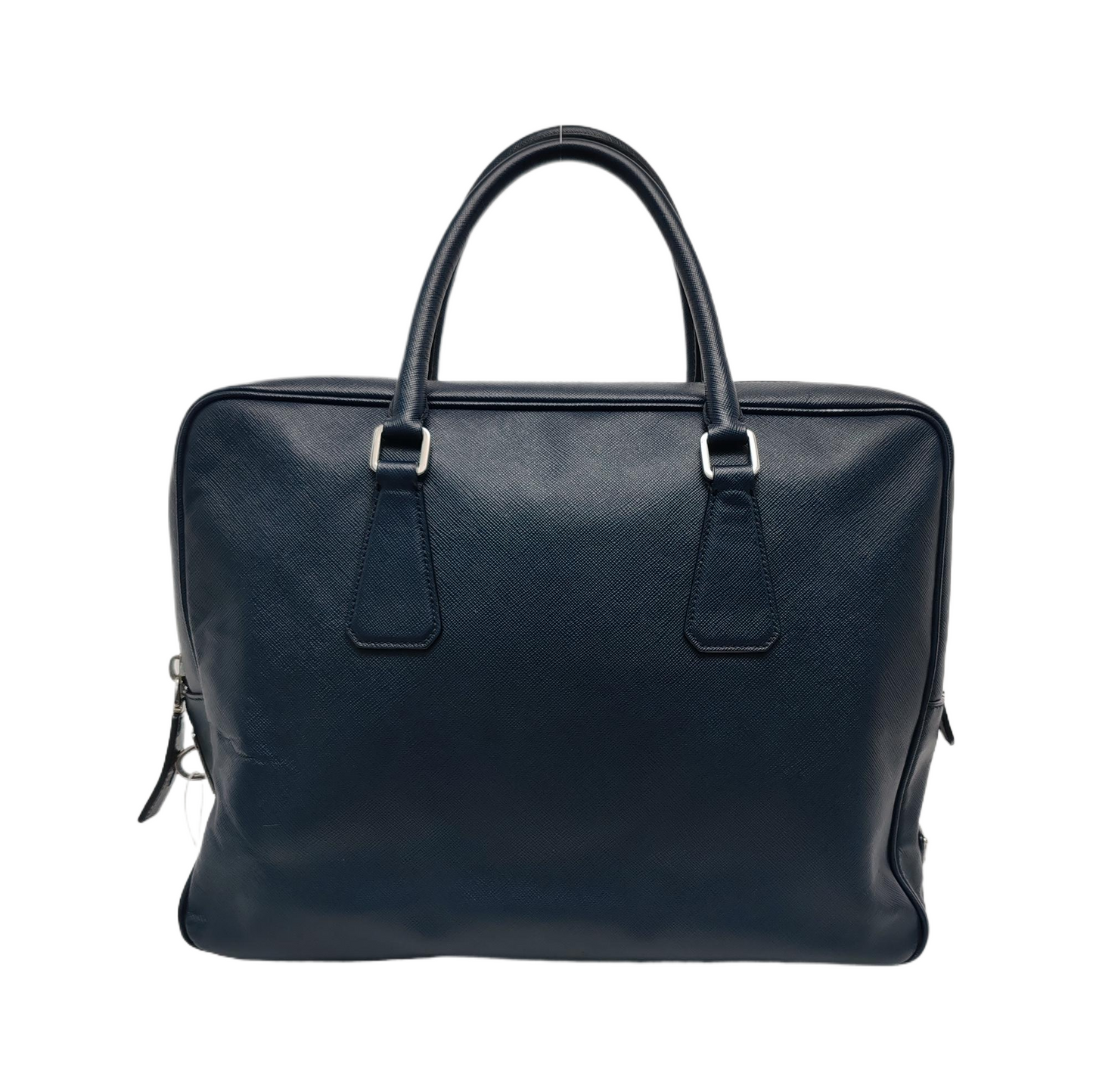 PRADA Vitello Dark blue leather logo crocodile texture handbag Silver Hardware-(SKU)-946699798