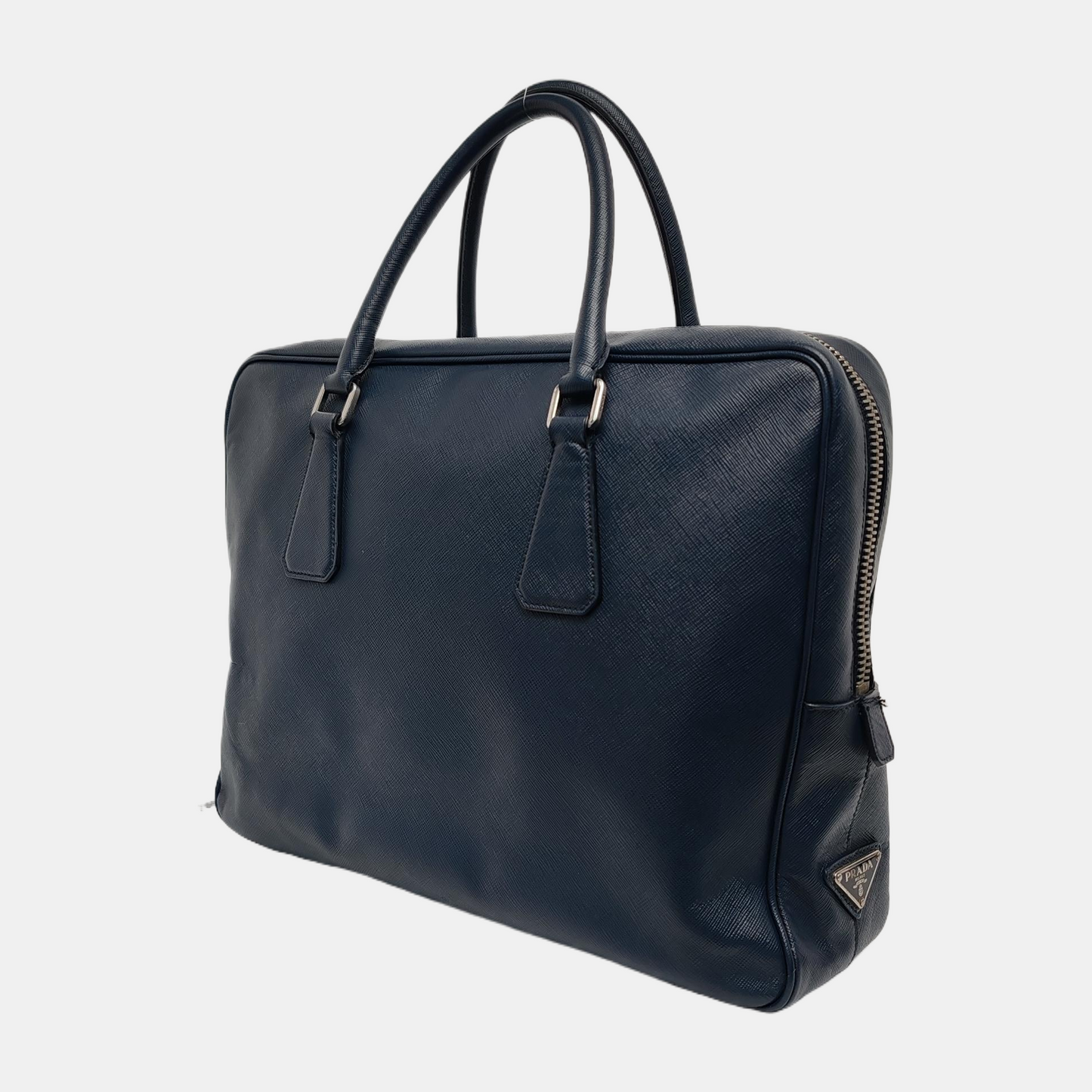 PRADA Vitello Dark blue leather logo crocodile texture handbag Silver Hardware-(SKU)-946699798