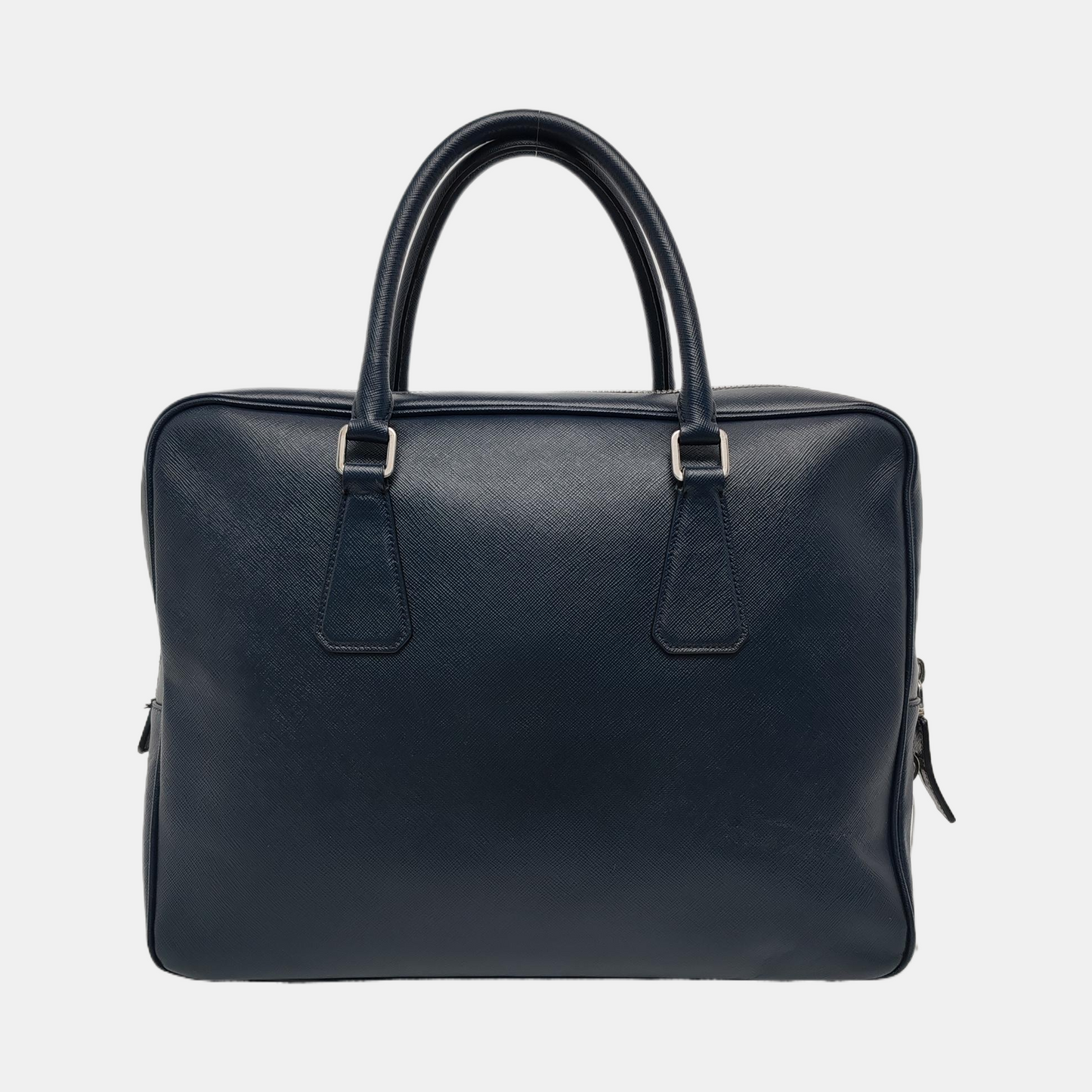 PRADA Vitello Dark blue leather logo crocodile texture handbag Silver Hardware-(SKU)-946699798