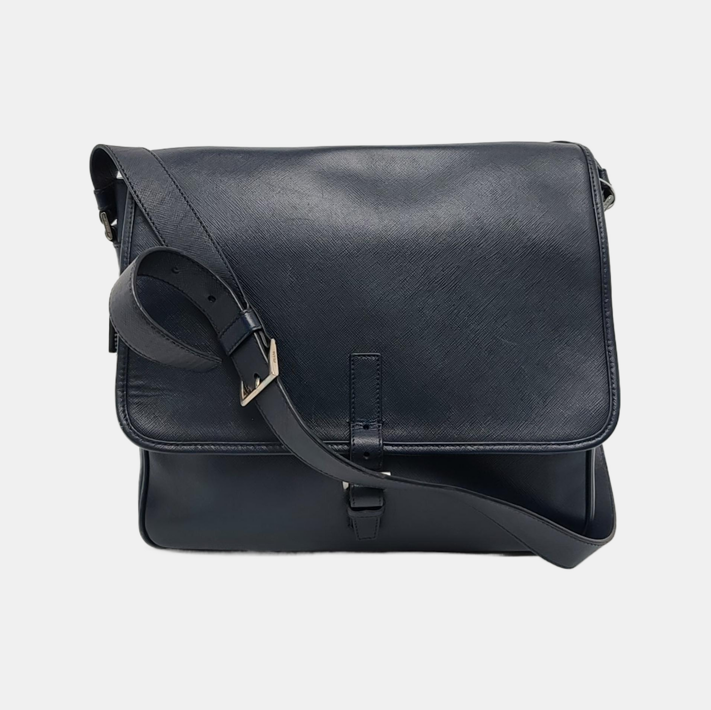 PRADA Navy Blue Nylon Shoulder Bag Crossbody Silver Hardware-(SKU)-946421591