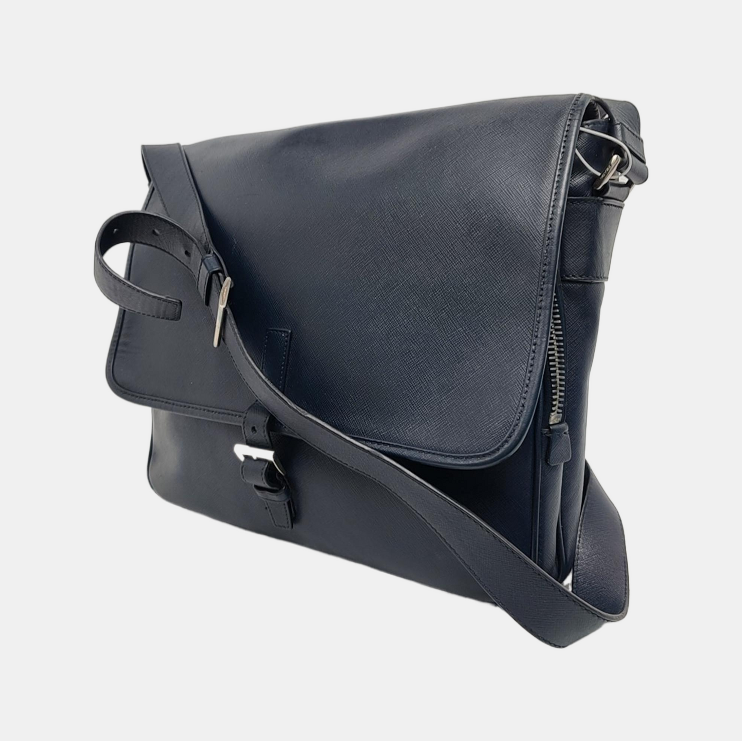 PRADA Navy Blue Nylon Shoulder Bag Crossbody Silver Hardware-(SKU)-946421591