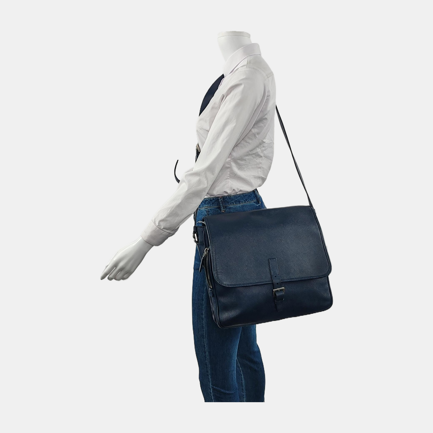 PRADA Navy Blue Nylon Shoulder Bag Crossbody Silver Hardware-(SKU)-946421591