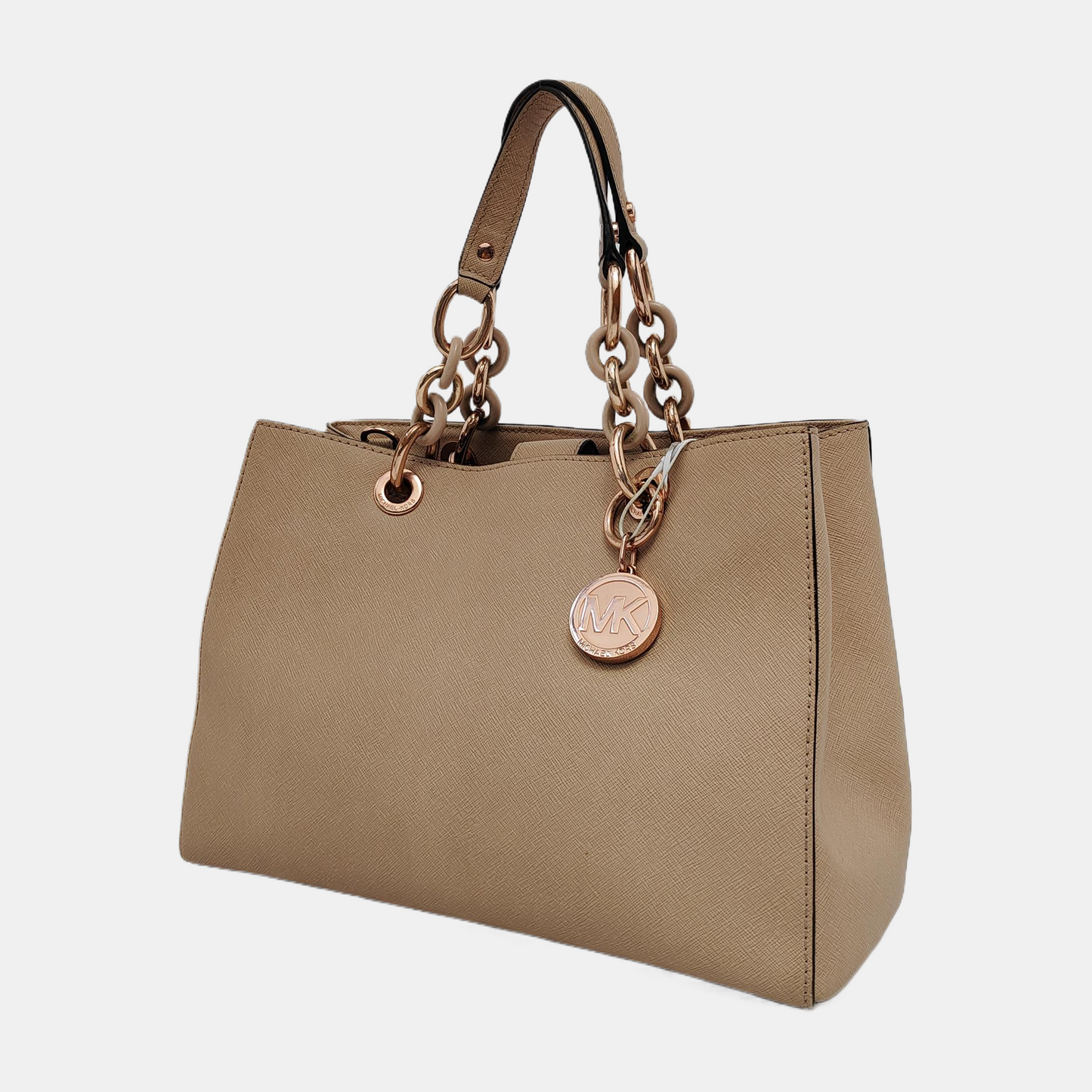 MICHAEL KORS Cynthia Medium size Champagne Leather Stamped Single Shoulder Bag Handbag Crossbody Bag Rose Gold Hardware Removable shoulder strap-(SKU)-939079795