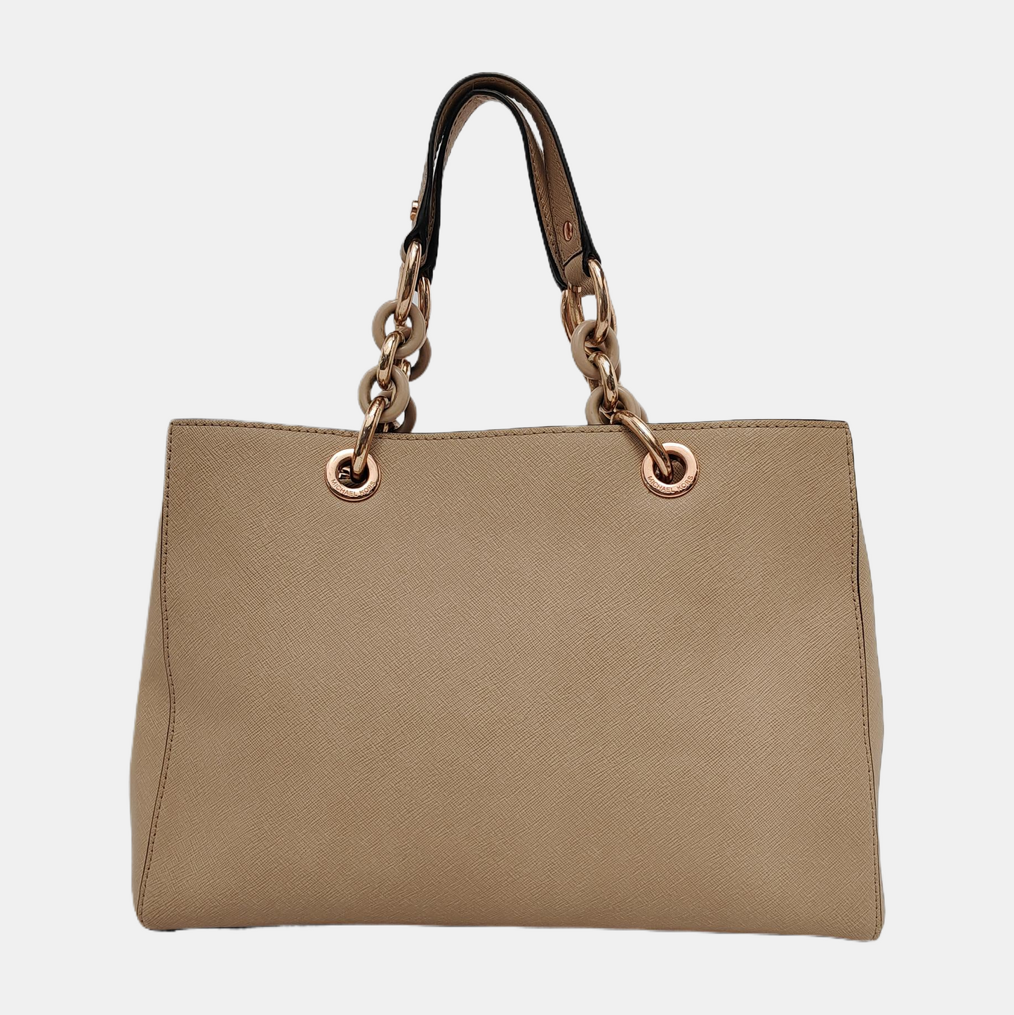 MICHAEL KORS Cynthia Medium size Champagne Leather Stamped Single Shoulder Bag Handbag Crossbody Bag Rose Gold Hardware Removable shoulder strap-(SKU)-939079795