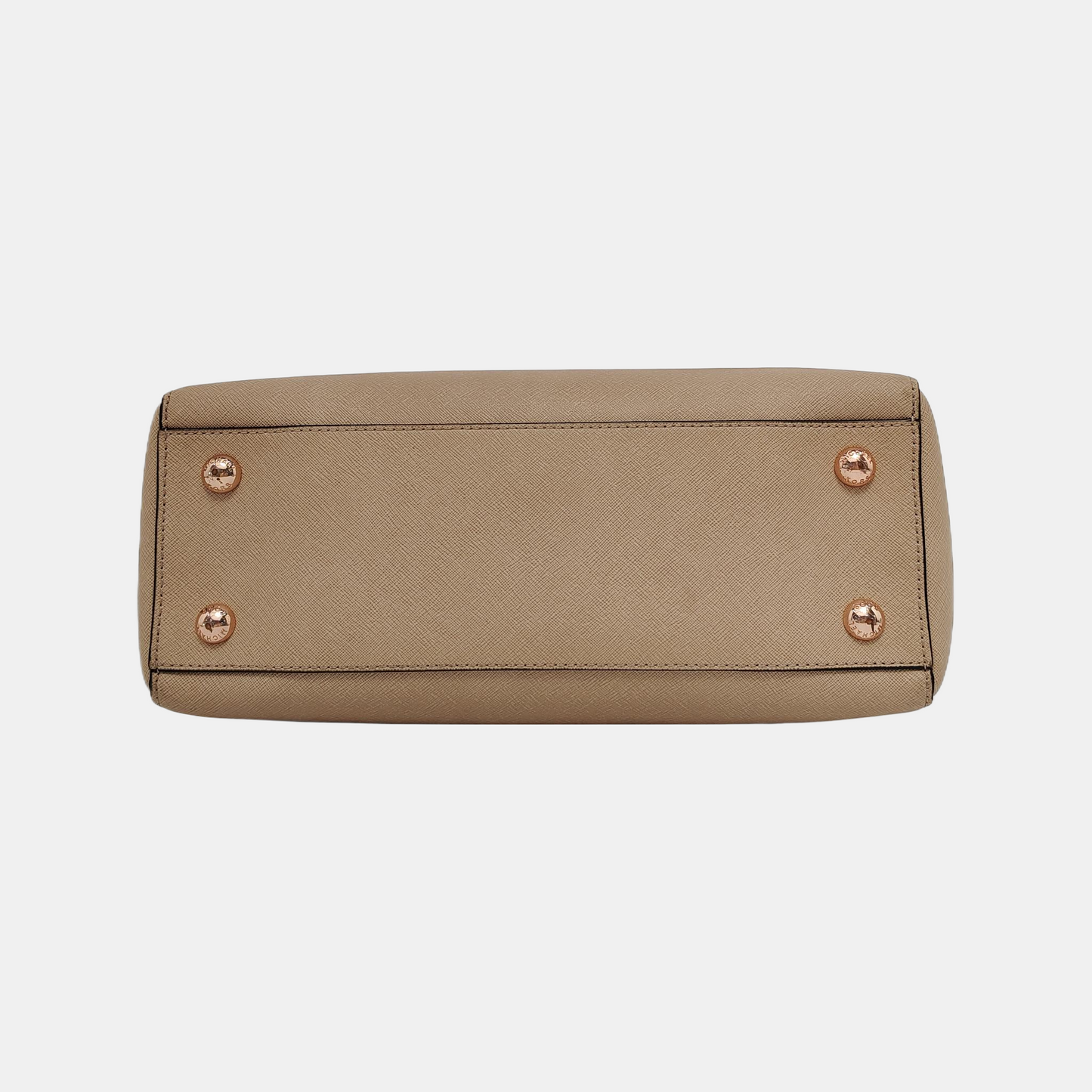 MICHAEL KORS Cynthia Medium size Champagne Leather Stamped Single Shoulder Bag Handbag Crossbody Bag Rose Gold Hardware Removable shoulder strap-(SKU)-939079795