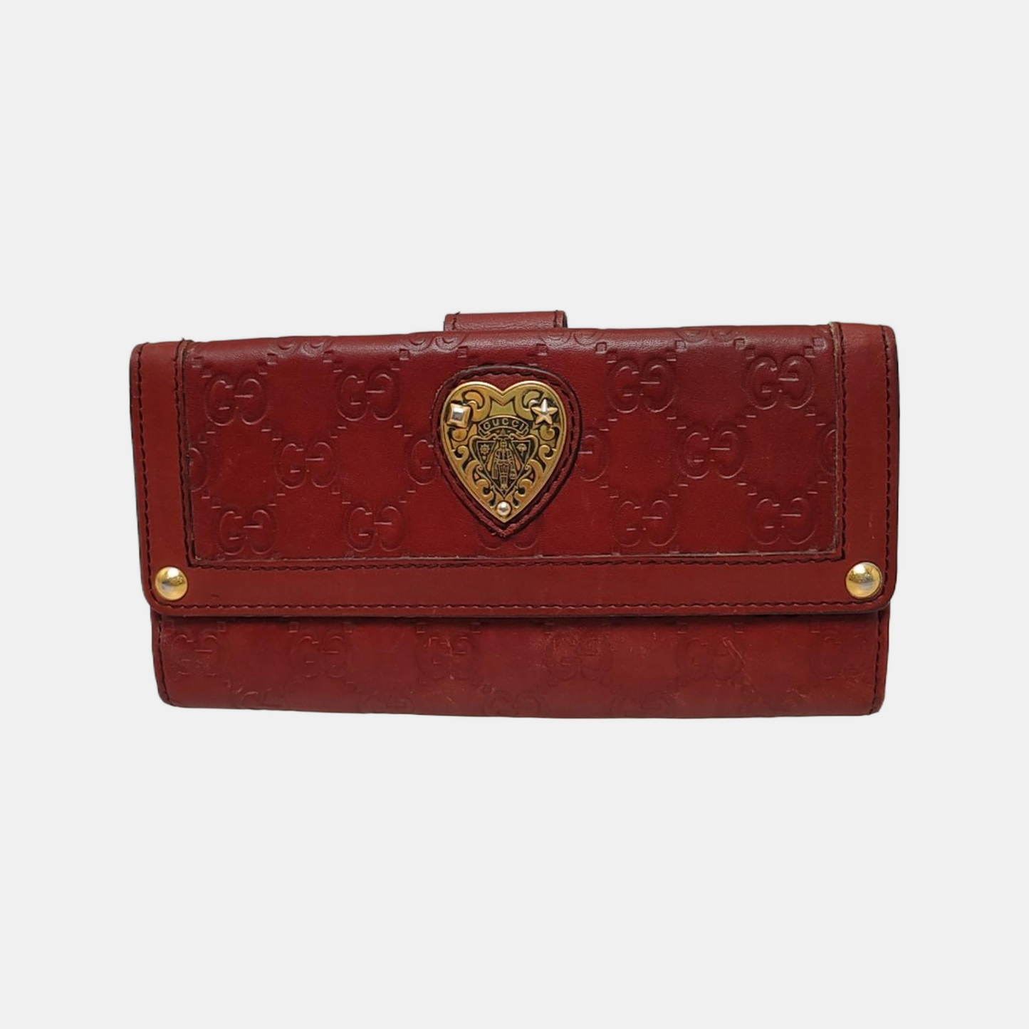 GUCCI Red Cowhide Monogrammed Embossed Wallet Golden hardware-(SKU)-946774567