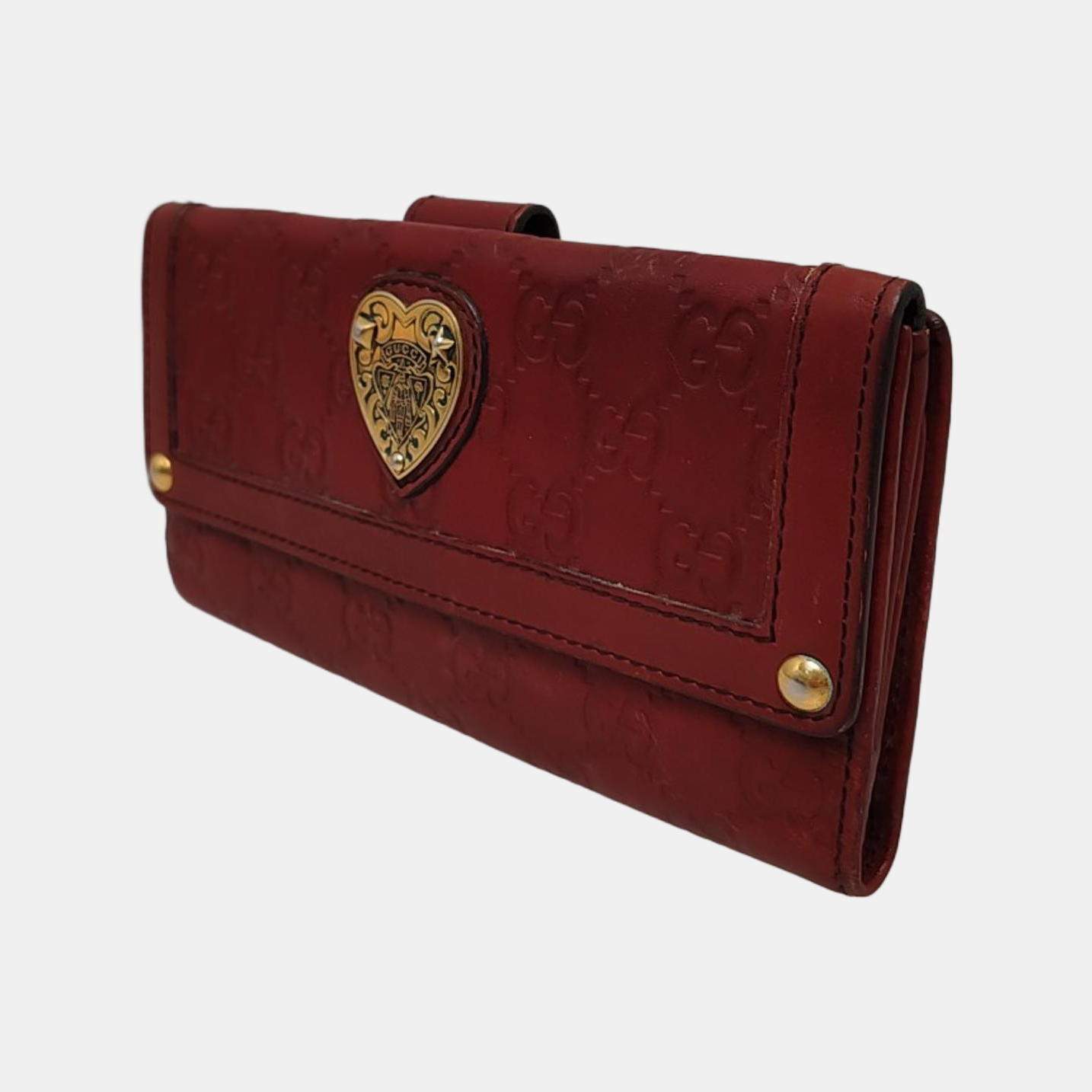 GUCCI Red Cowhide Monogrammed Embossed Wallet Golden hardware-(SKU)-946774567