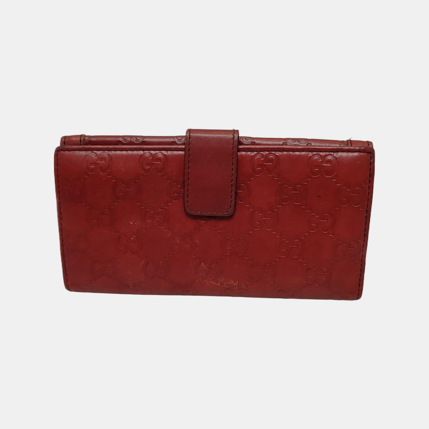 GUCCI Red Cowhide Monogrammed Embossed Wallet Golden hardware-(SKU)-946774567