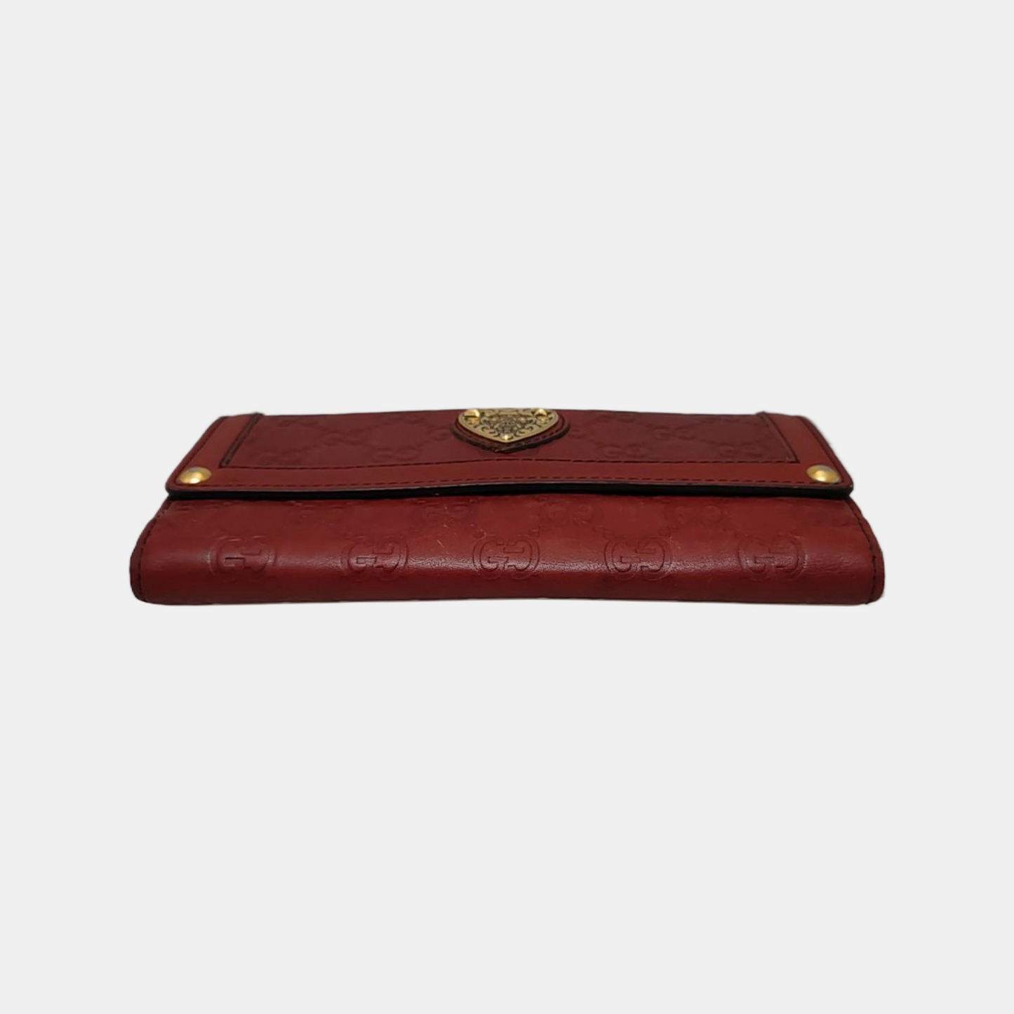GUCCI Red Cowhide Monogrammed Embossed Wallet Golden hardware-(SKU)-946774567