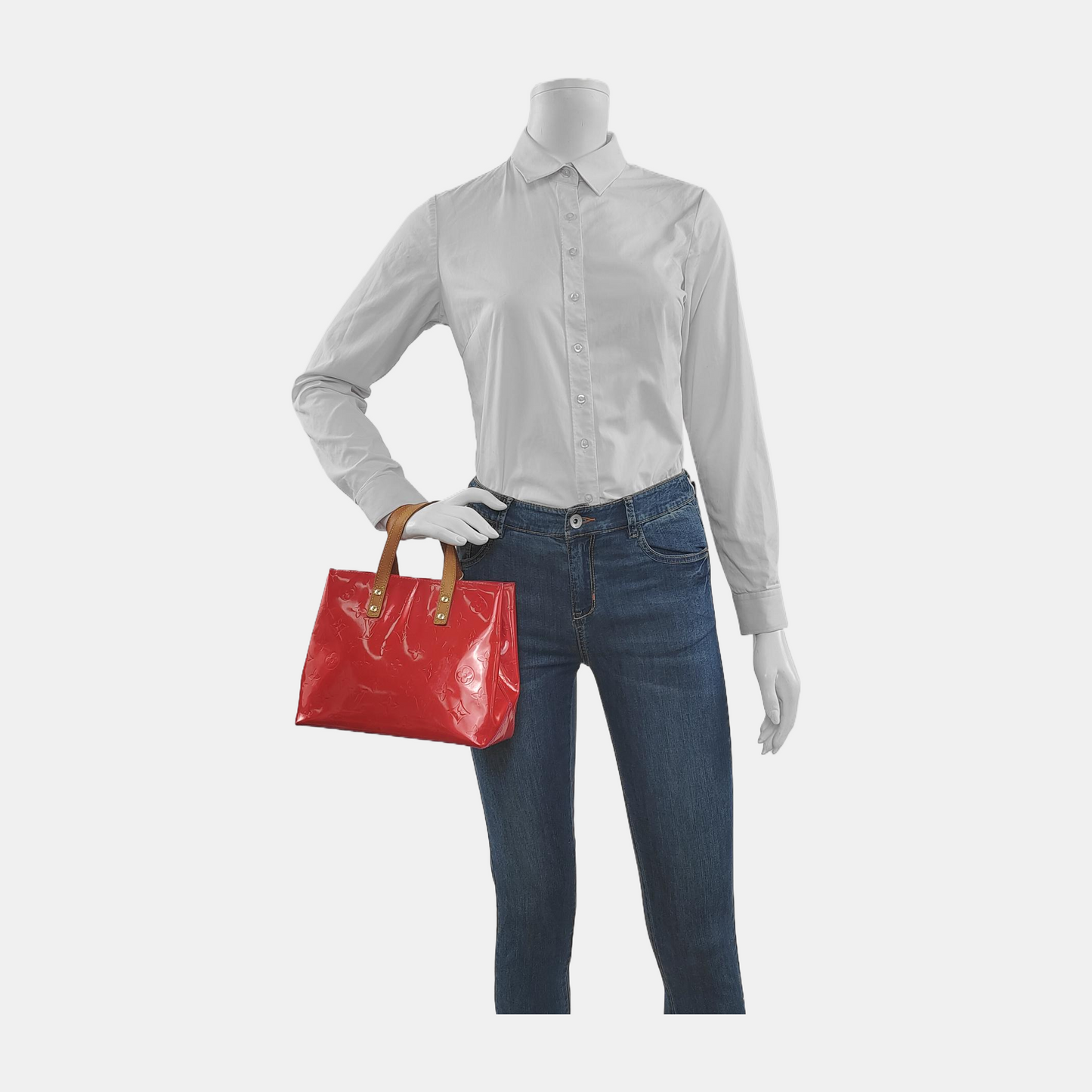 LOUIS VUITTON READE Small size Red Patent Leather Embossed Handbag Golden hardware-(SKU)-943110469