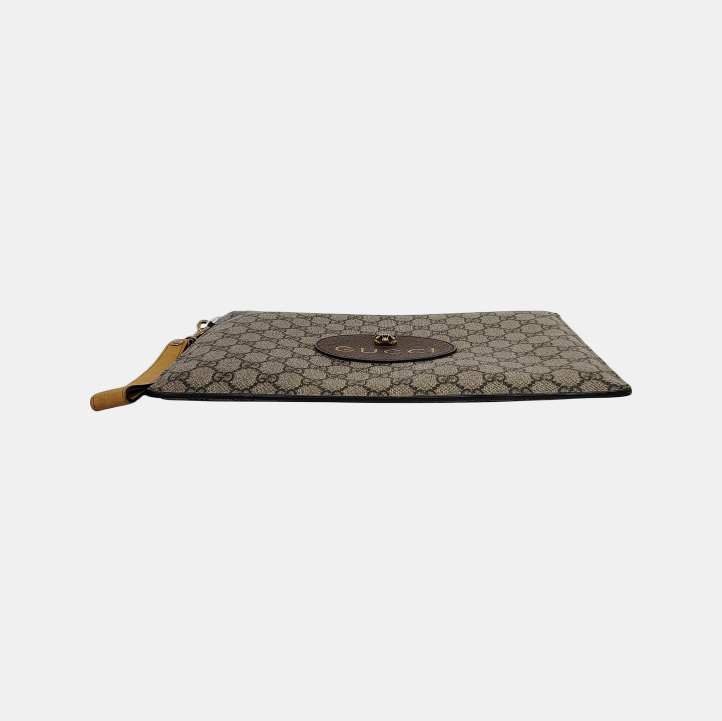 GUCCI Neo Vintage Khaki Coated Canvas Monogram Tiger Head Bag Clutch Golden hardware-(SKU)-946504003