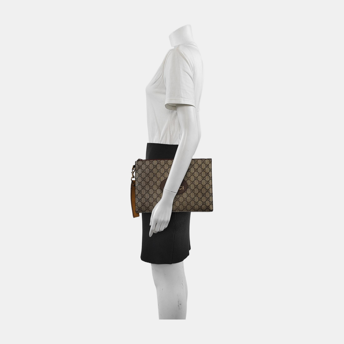 GUCCI Neo Vintage Khaki Coated Canvas Monogram Tiger Head Bag Clutch Golden hardware-(SKU)-946504003